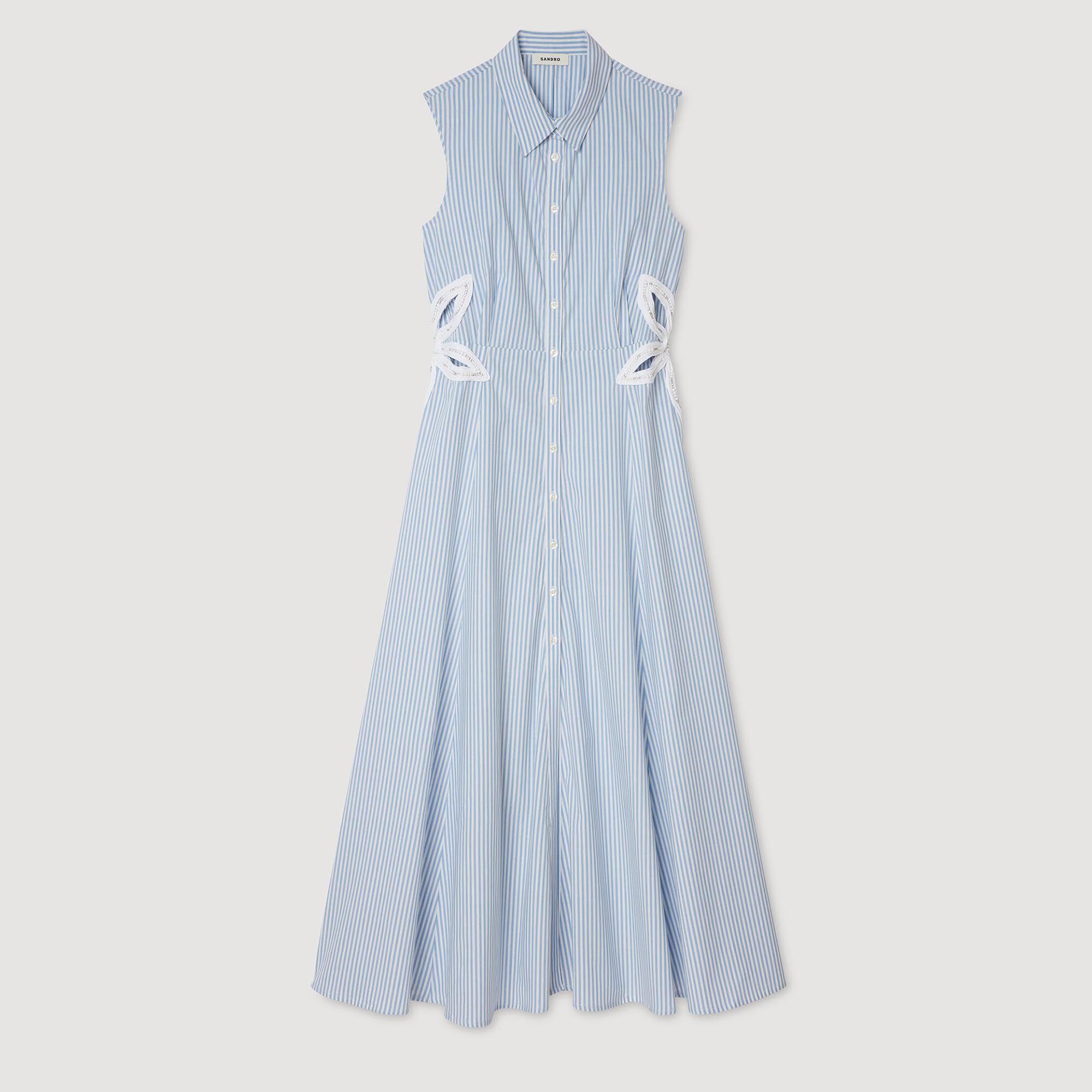 Robe longue rayée à détails brodés