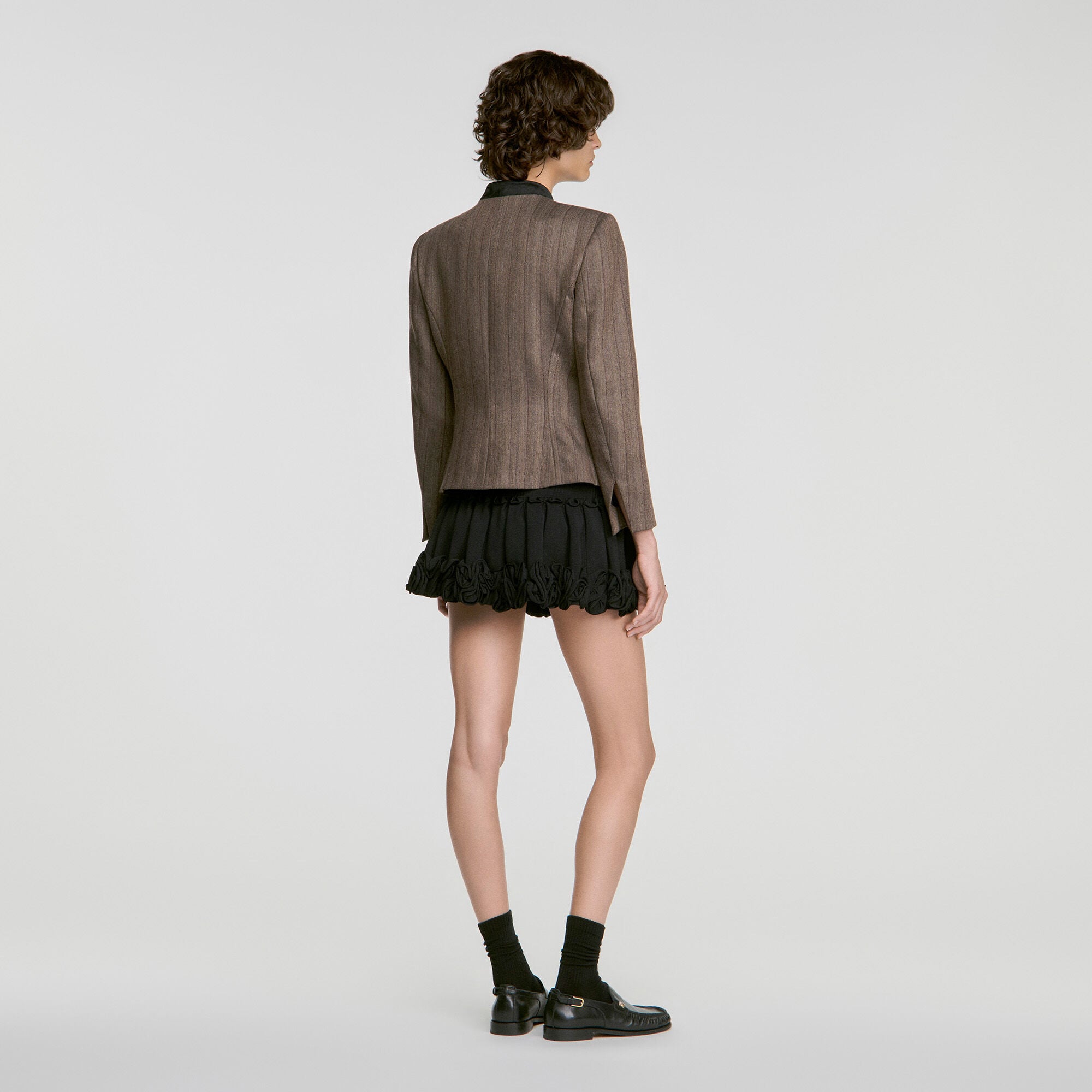 Veste de costume en laine ray&eacute;e - Femme | Sandro Paris