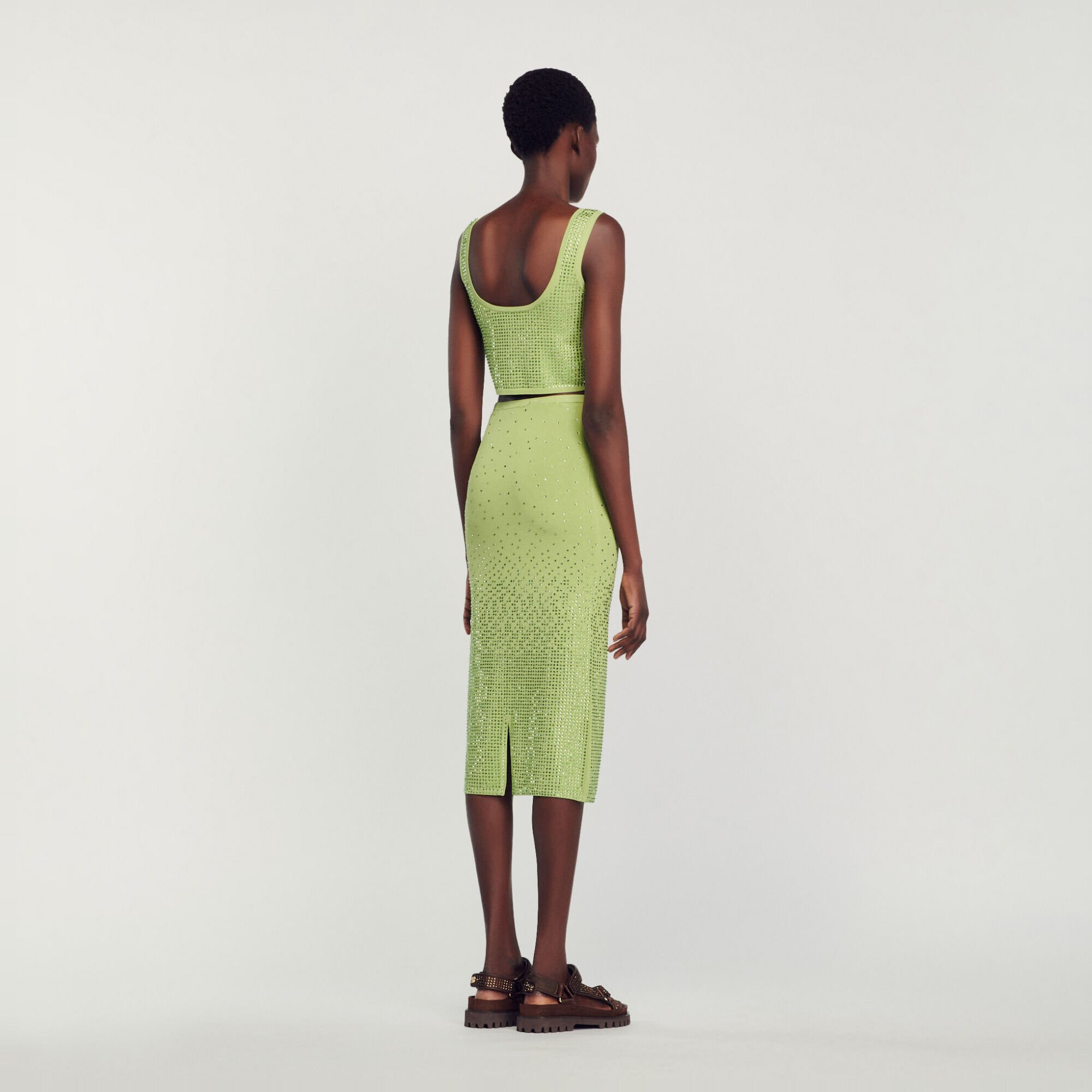 Jupe midi ornée de strass