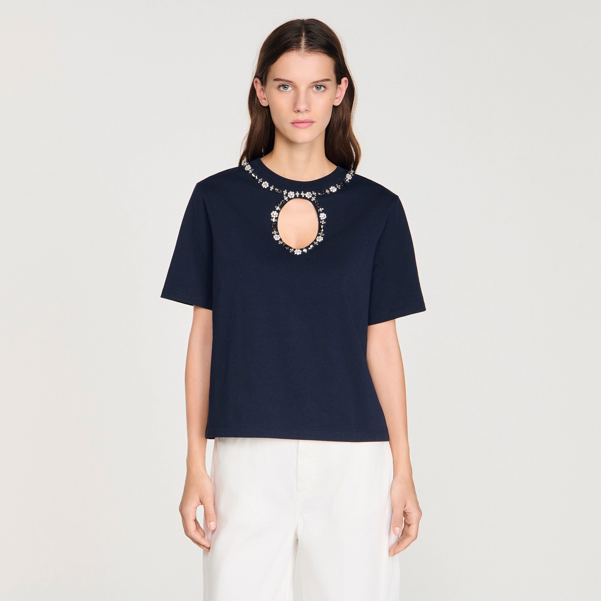 T-shirt ajouré strassé