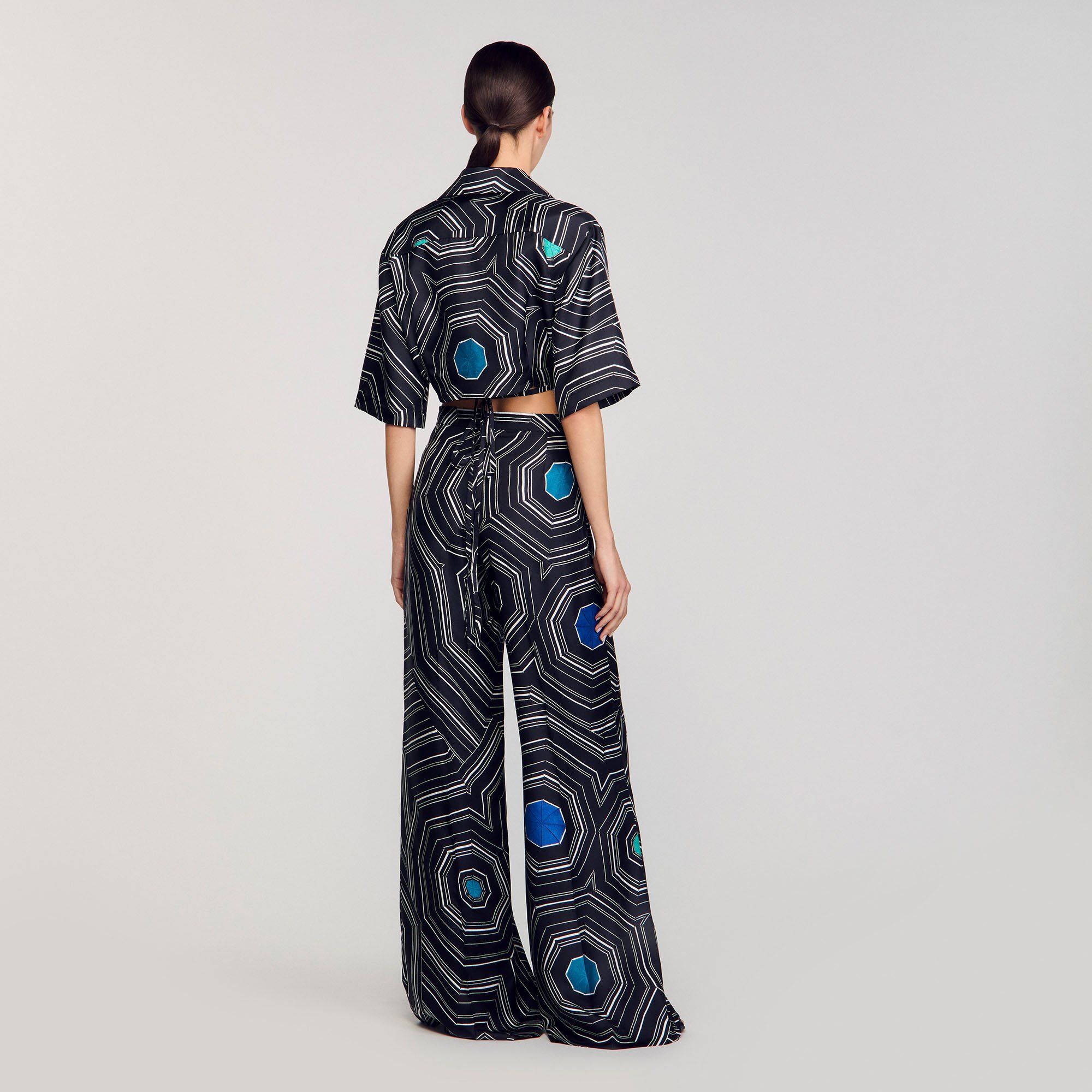 Pantalon en soie à imprimé spirales