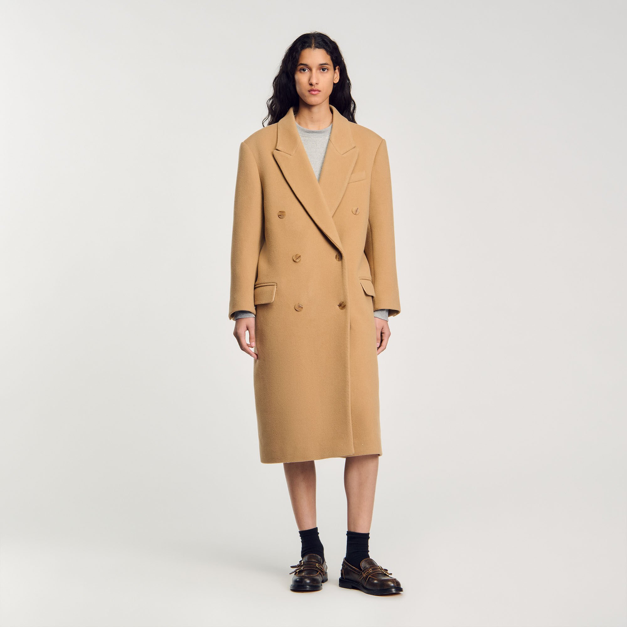 Manteau long en laine melangee
