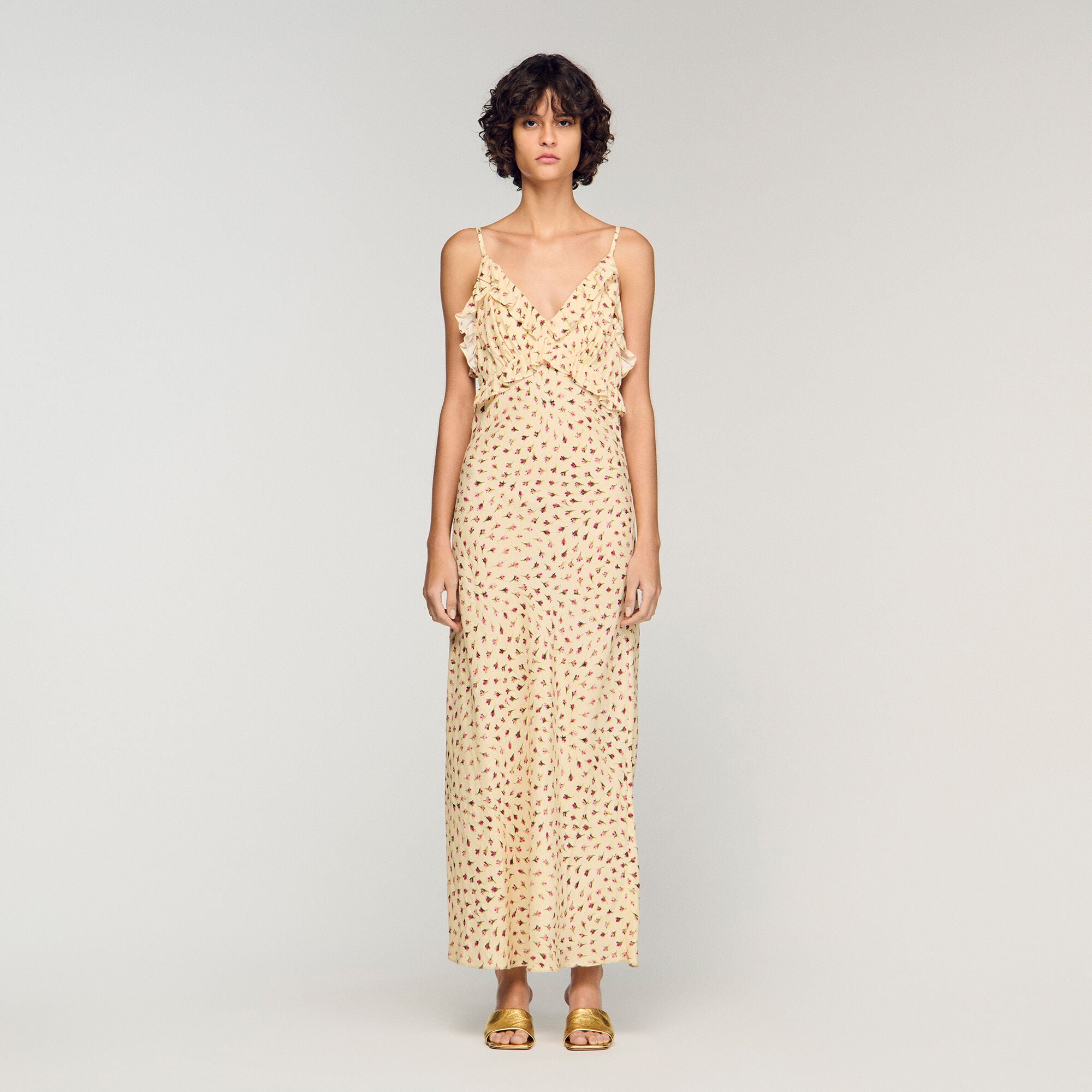 Robe longue imprim&eacute; fleur 