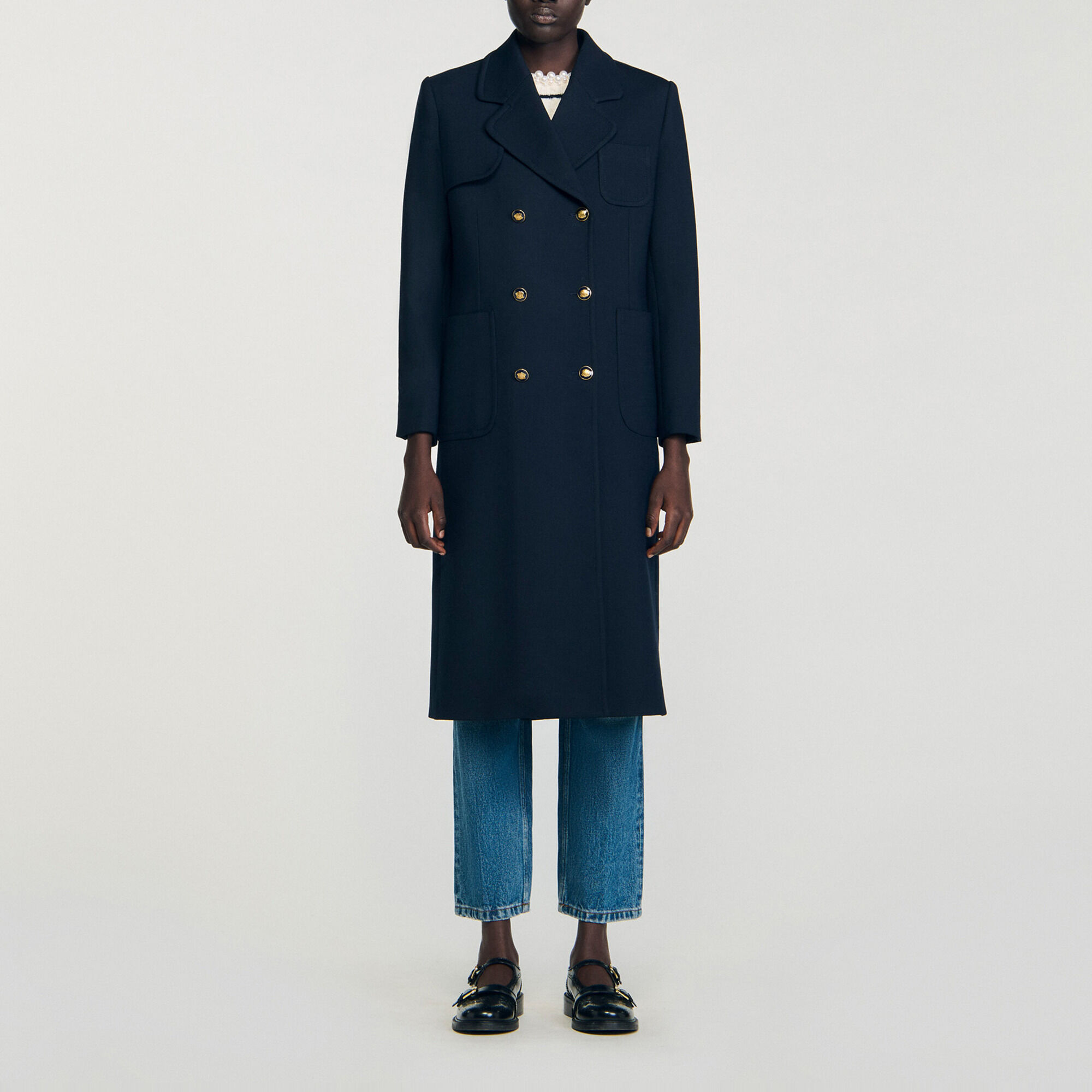 Manteau long crois&eacute; - Femme | Sandro Paris