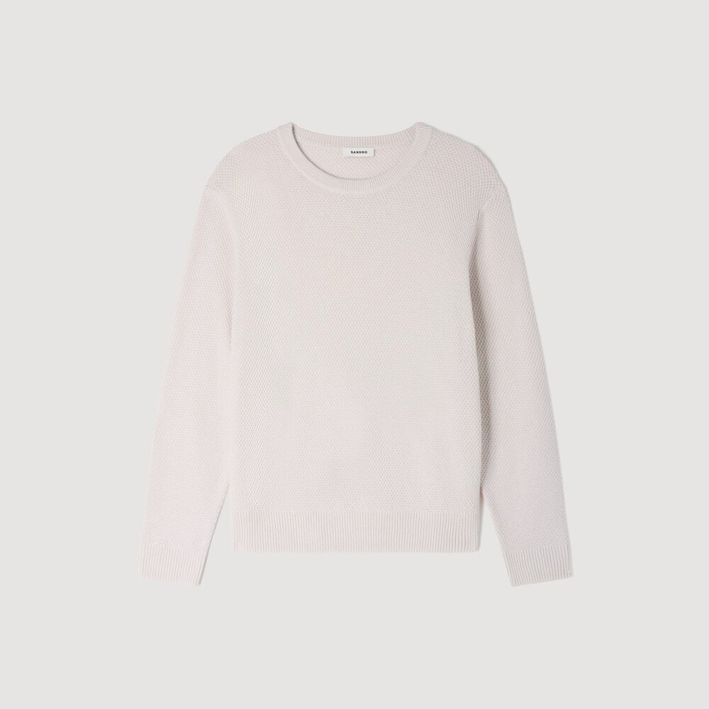 Sandro Pull col rond en point de riz – Ecru – vue 6