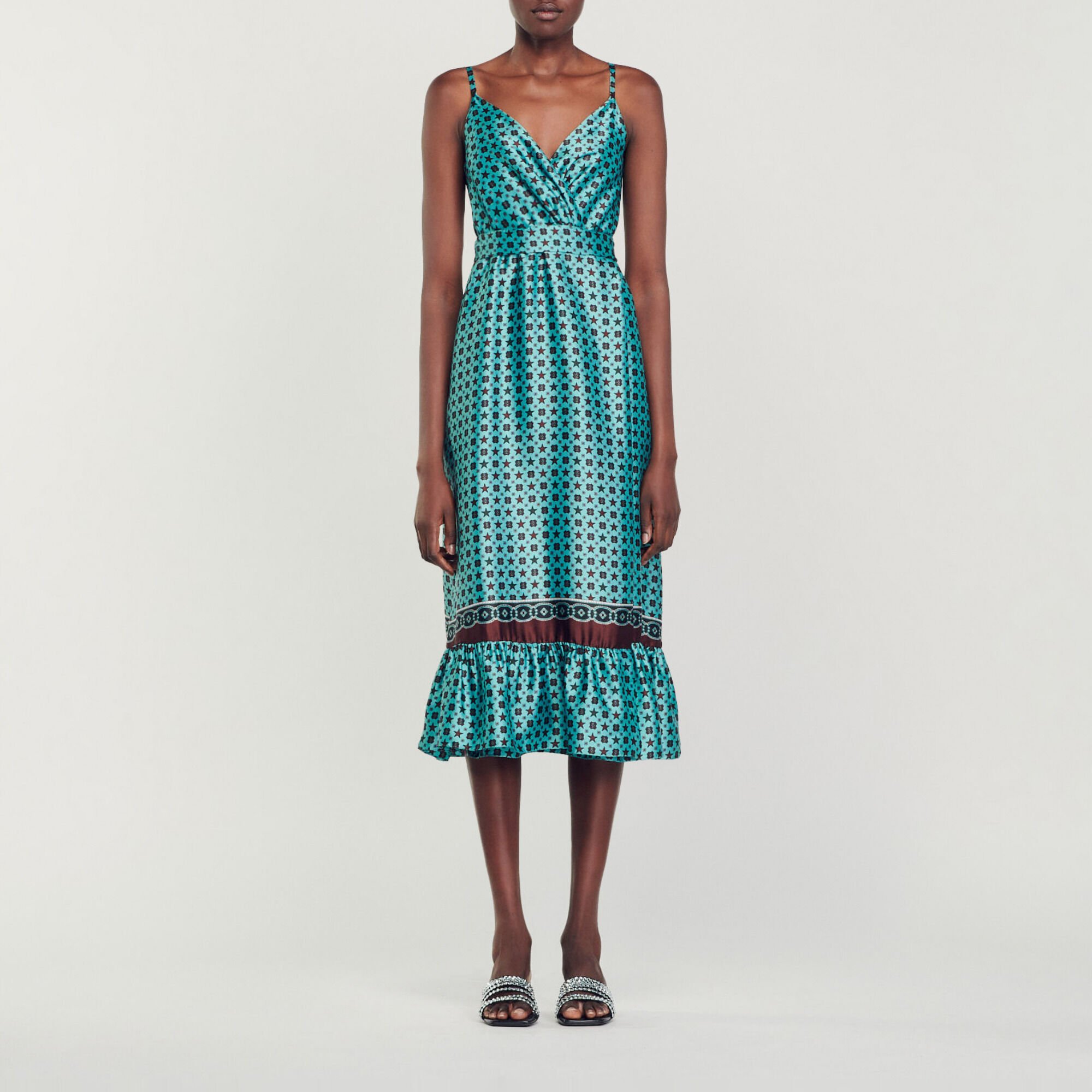 Robe midi satinée imprimée