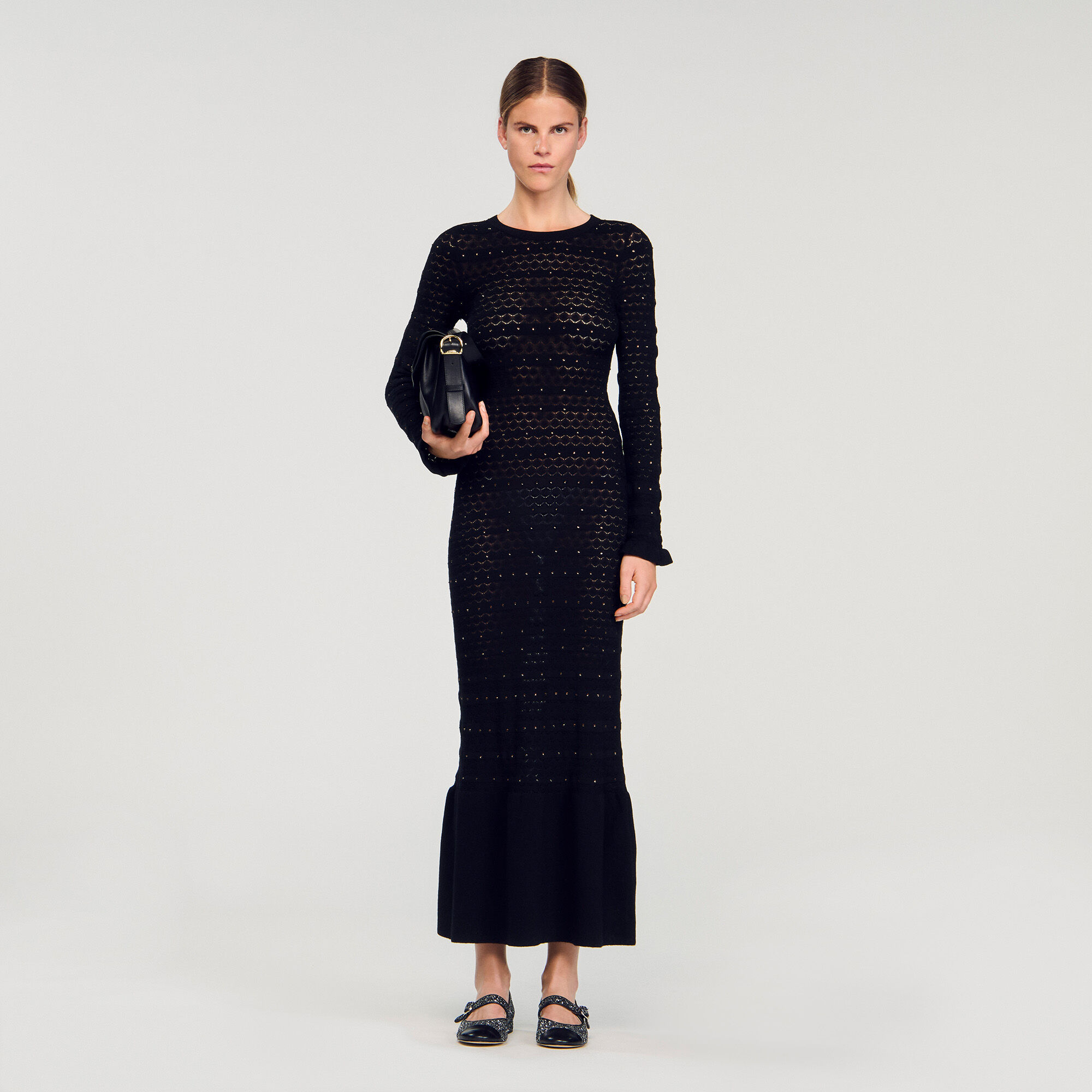 Robe longue en maille strassée