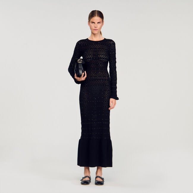Robe longue en maille strassée