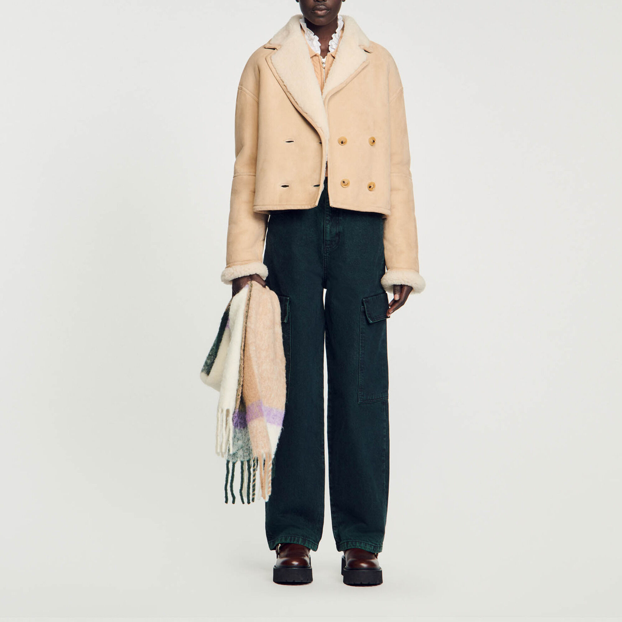 Manteau peau lainée sandro outlet