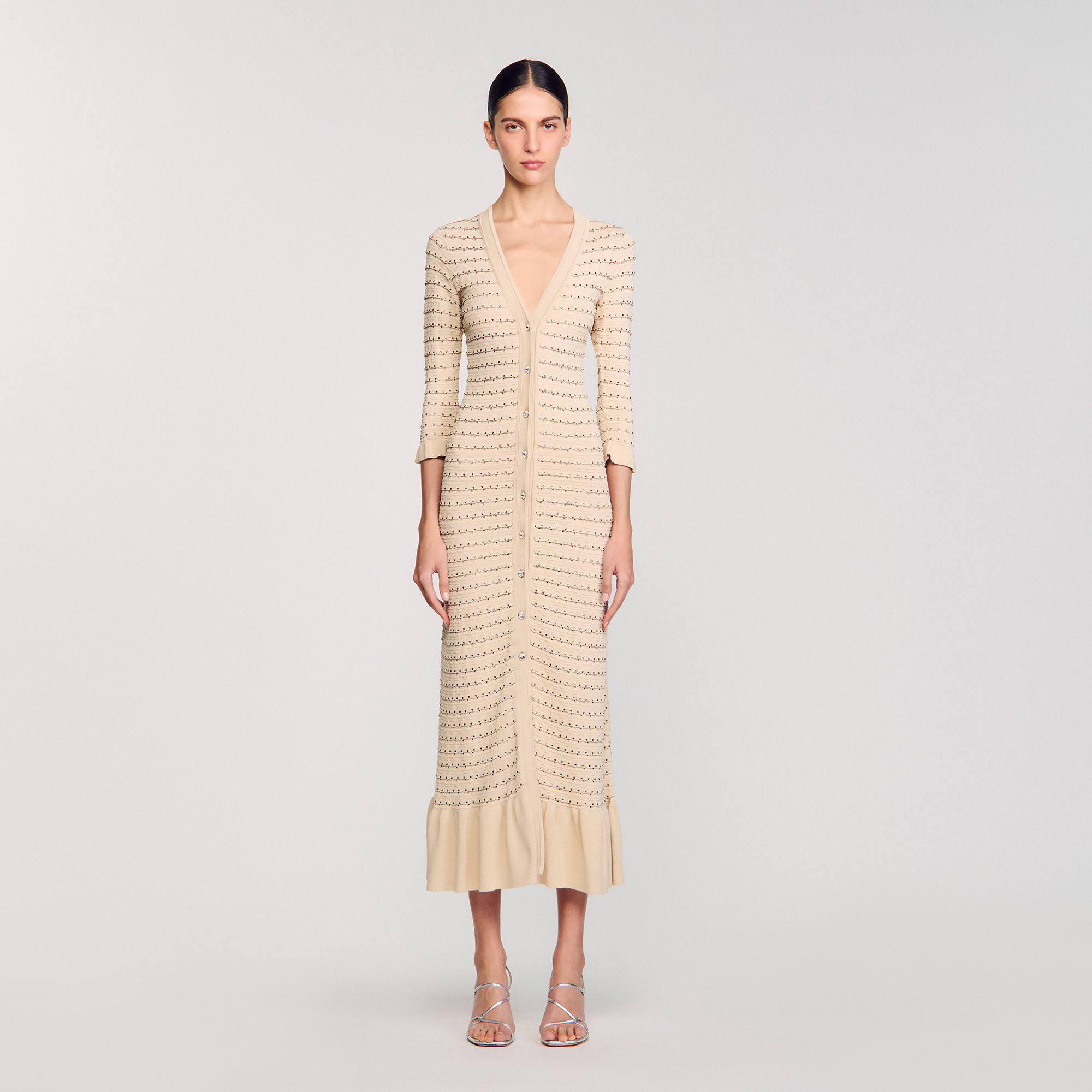 sandro★ROBE LONGUE EN MAILLE ワンピース Robe longue en maille rouge pour femme | Sandro Paris