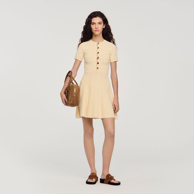 Robe courte en maille imprim&eacute; fleur