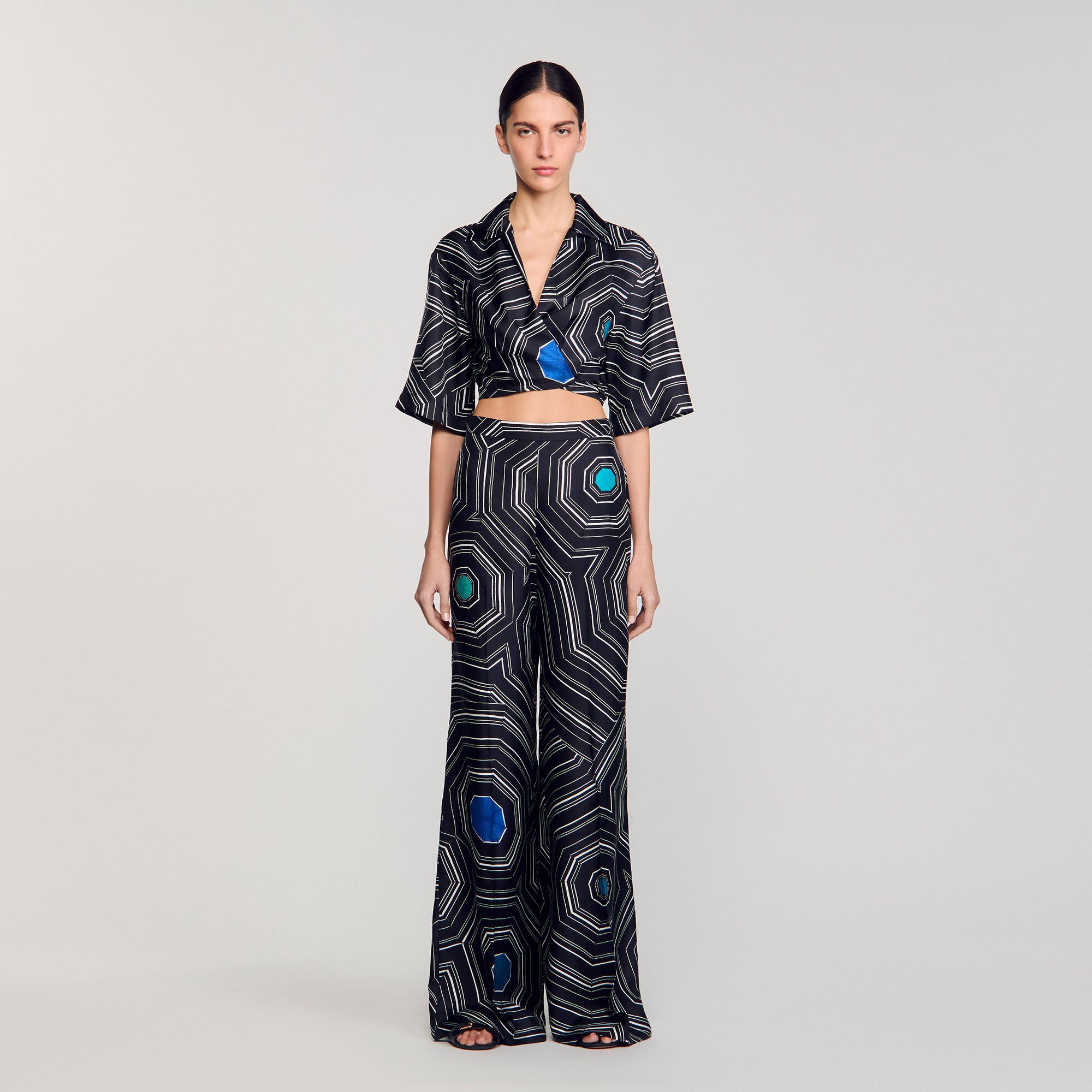 Pantalon en soie à imprimé spirales