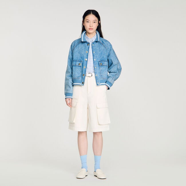 Blouson en jean à bord-côtes