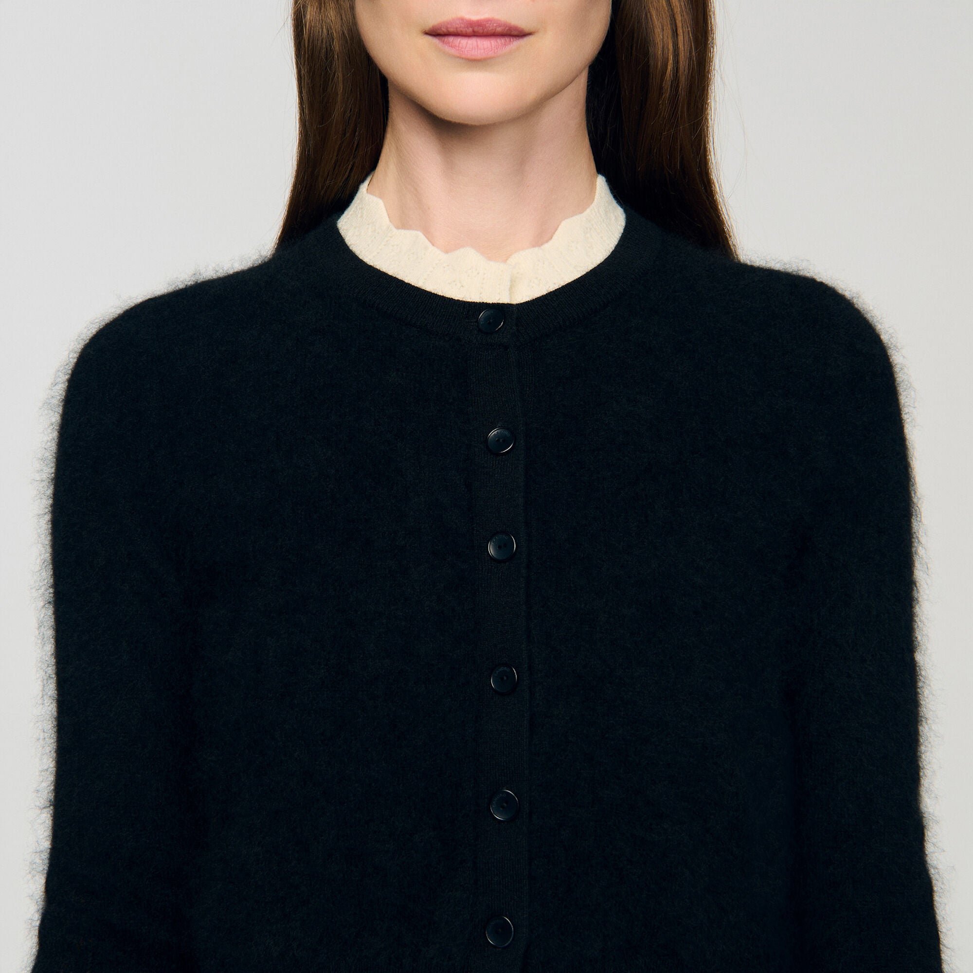 Cardigan &agrave; col pointelle - Femme | Sandro Paris