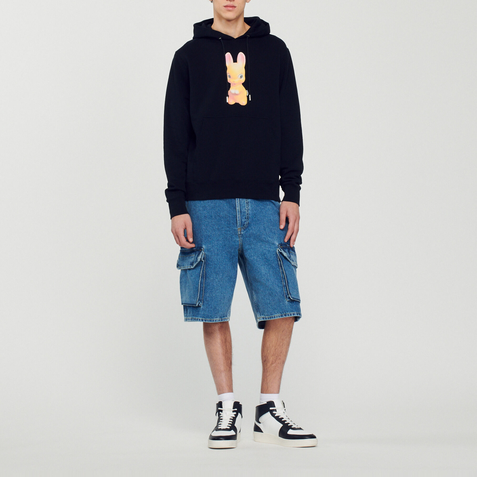 Sweat à capuche imprimé lapin