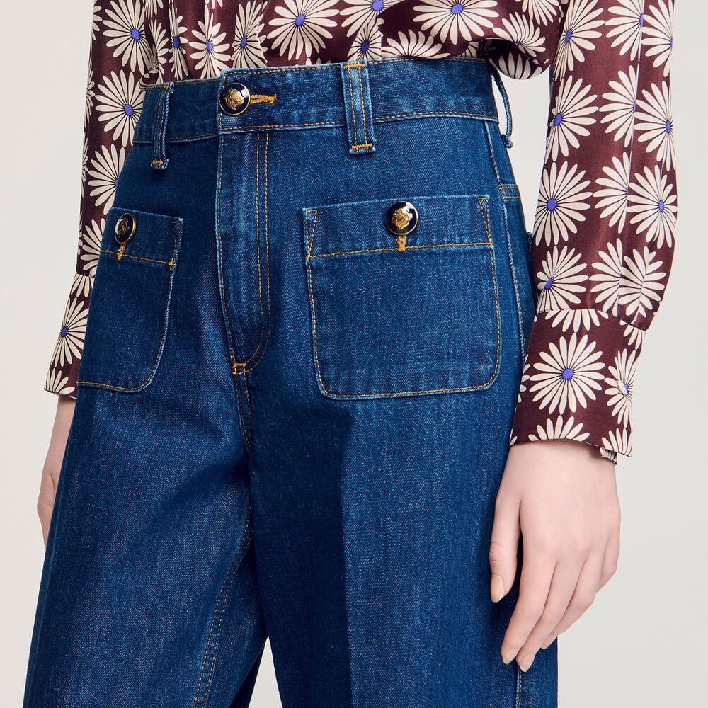 Sandro Gerade Jeans, aufgesetzte Taschen – Bleu brut – Ansicht 3