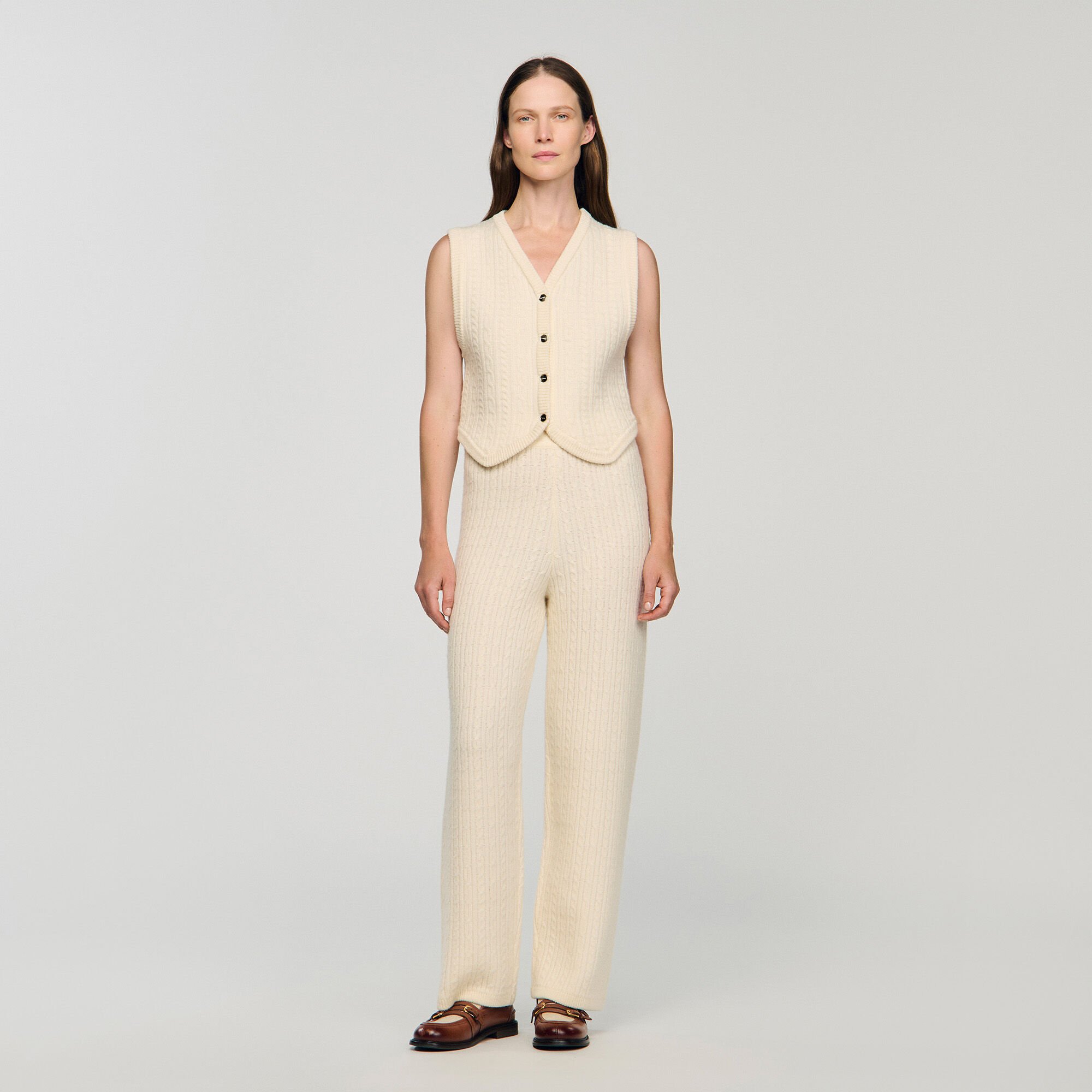 Pantalon en maille à torsades