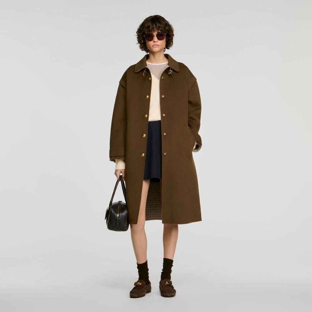 Sandro Manteau en laine double face – Kaki