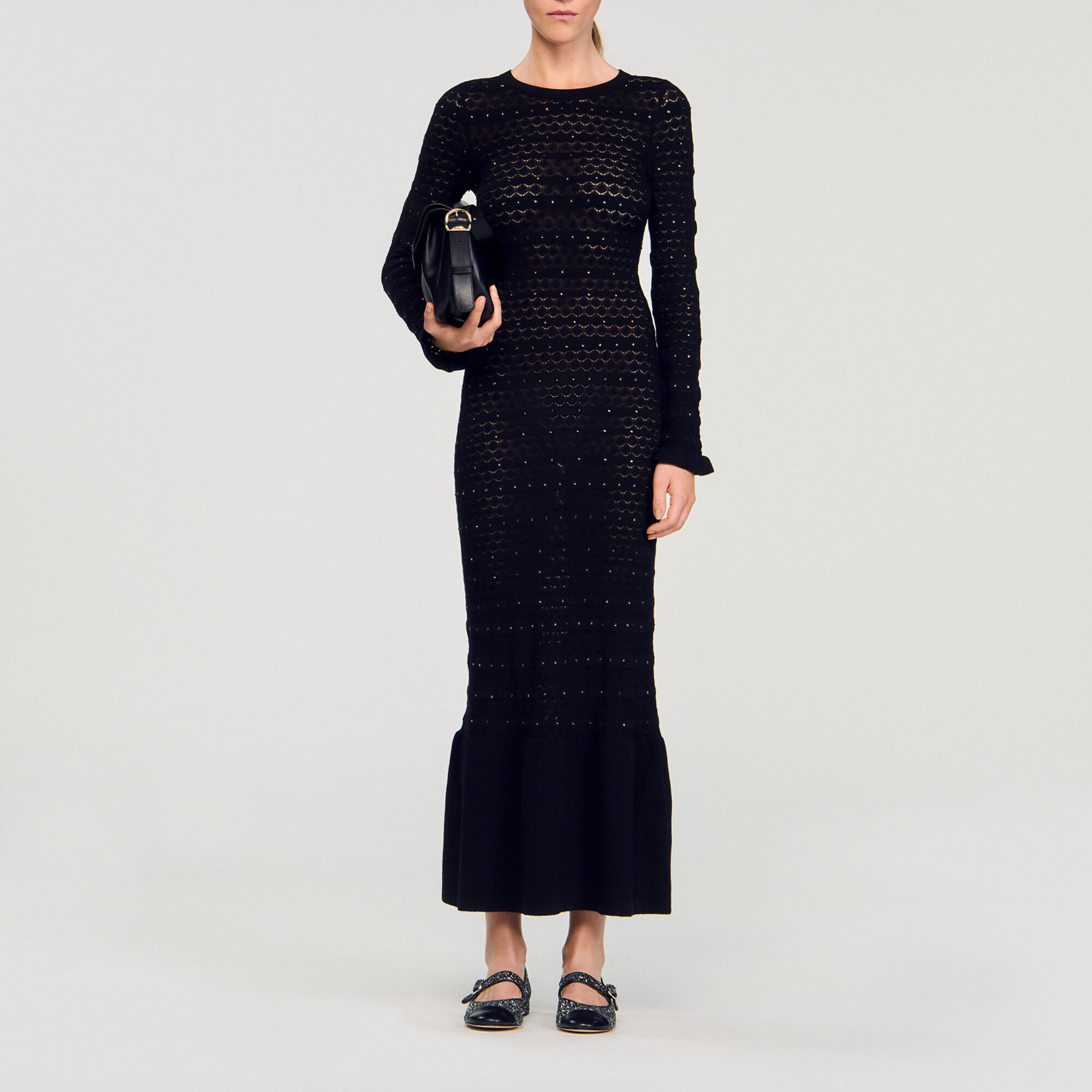 Robe longue en maille strass&eacute;e - Femme | Sandro Paris