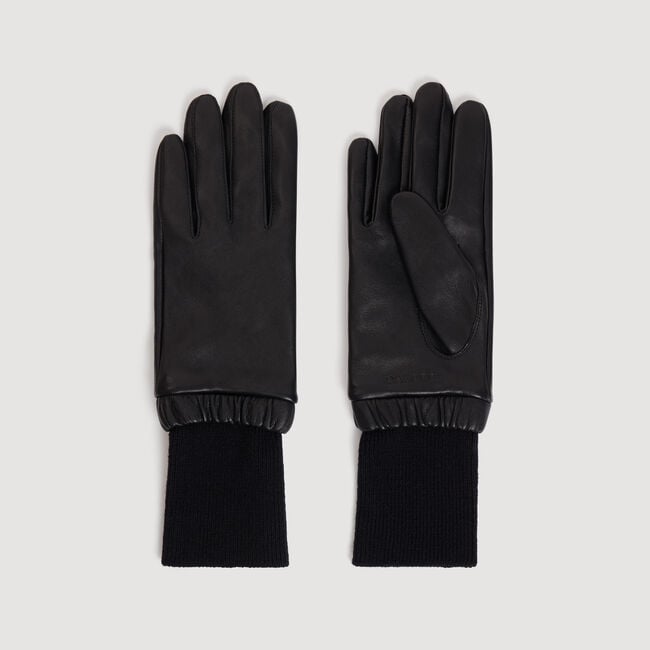 Gants en cuir et maille c&ocirc;tel&eacute;e - Femme | Sandro Paris