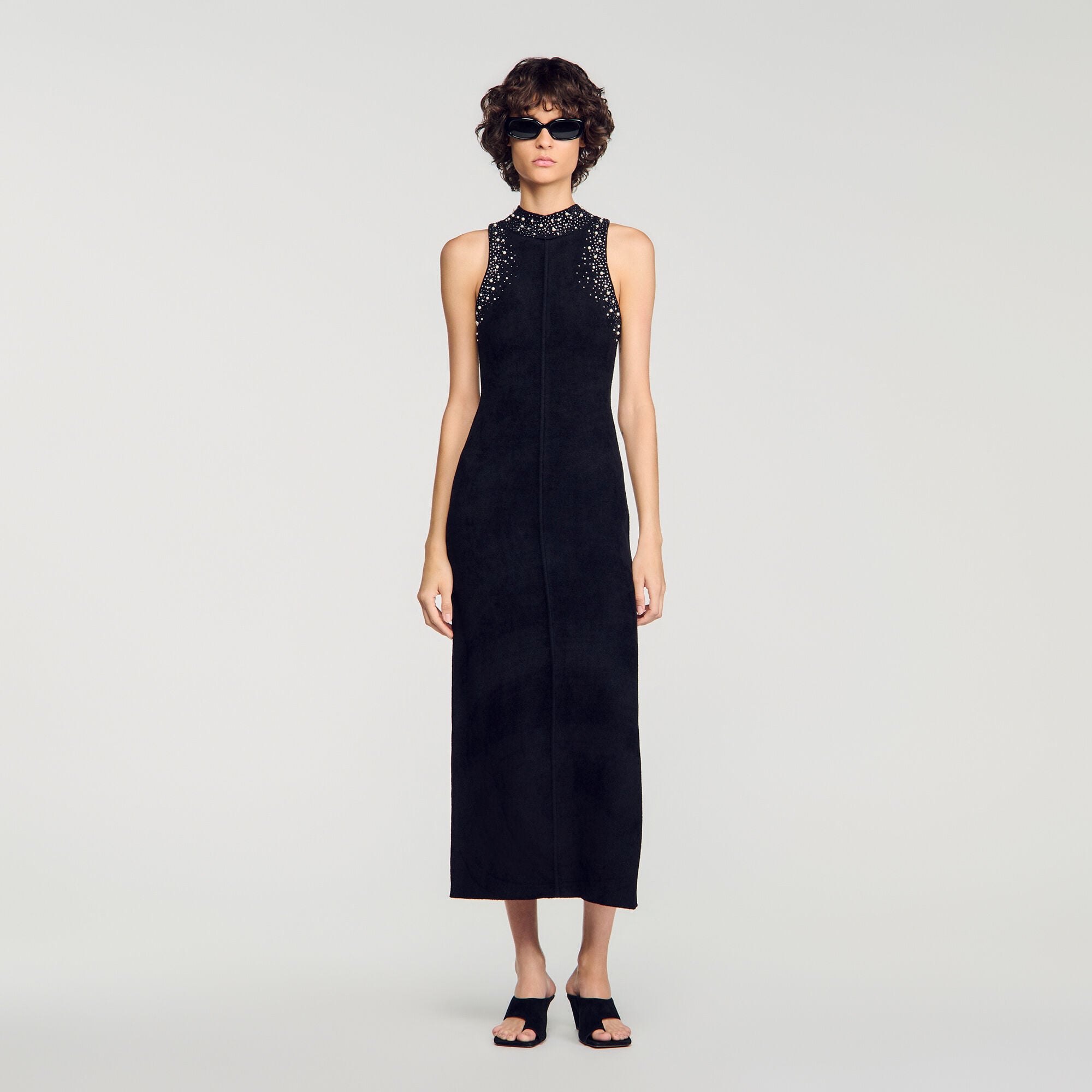 Robe longue en velours &agrave; strass - Femme | Sandro Paris