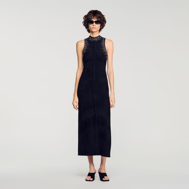 Robe longue en velours &agrave; strass - Femme | Sandro Paris