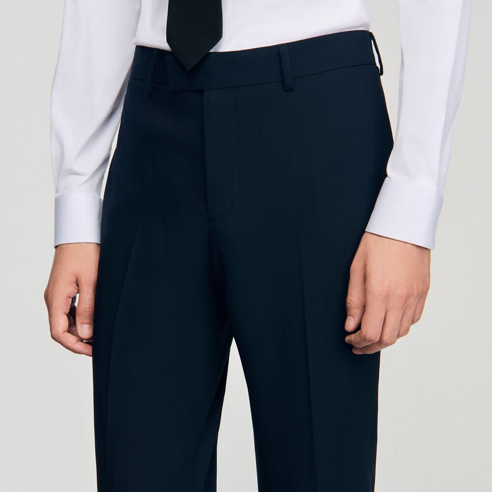 Sandro Pantalon de costume en laine – Marine – vue 3