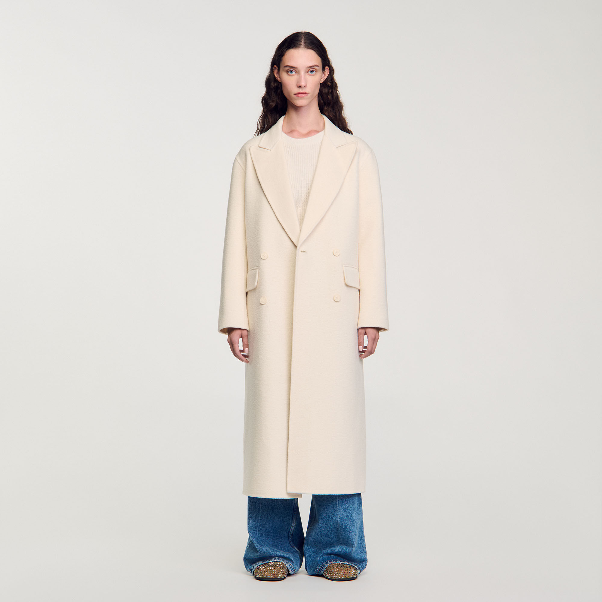 Manteau long en laine melangee