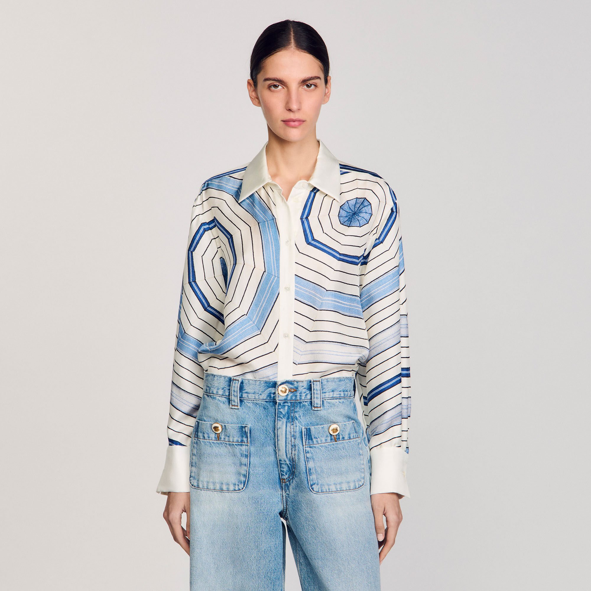 Chemise en soie à imprimé spirales