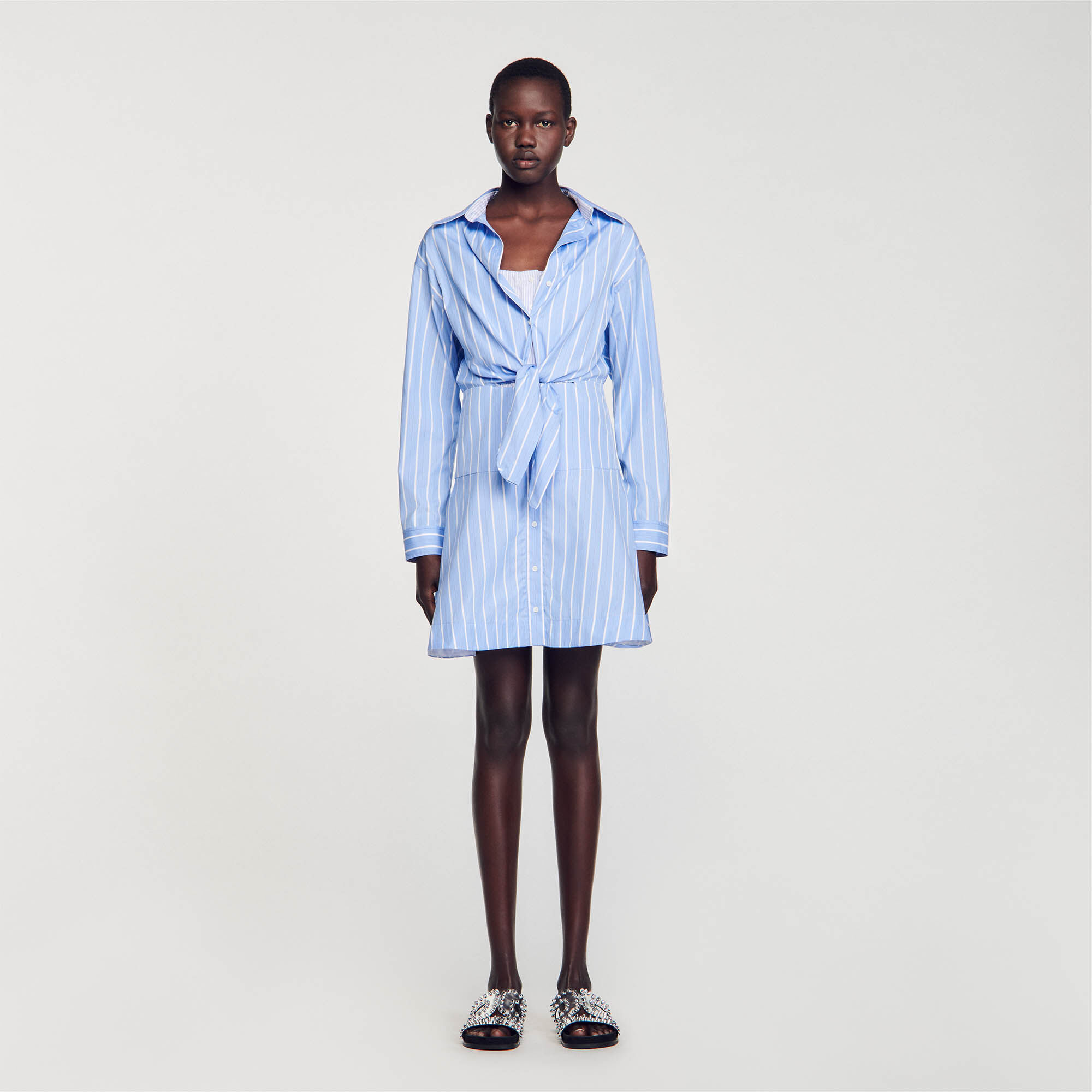 Robe chemise nouee a rayures