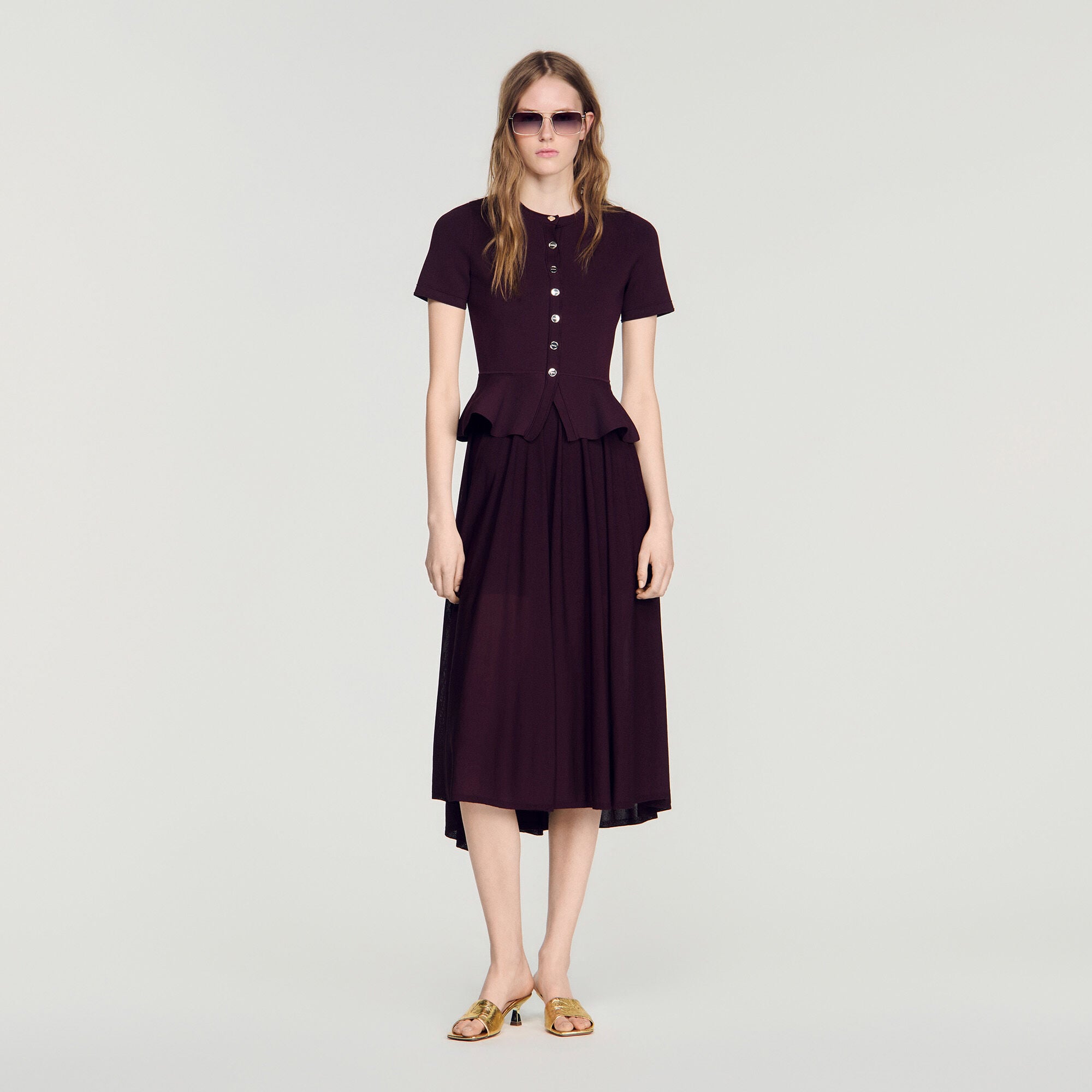 Robe longue en maille &agrave; basque