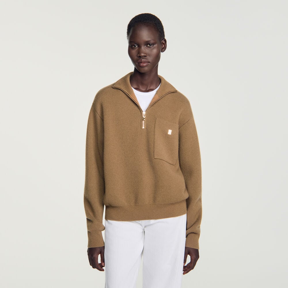 Sandro Pull laine et cachemire – Camel – vue 4