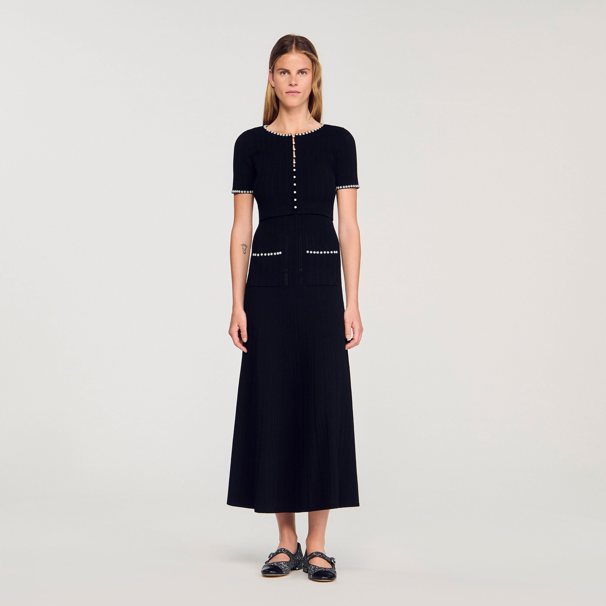 Cardigan court perlé