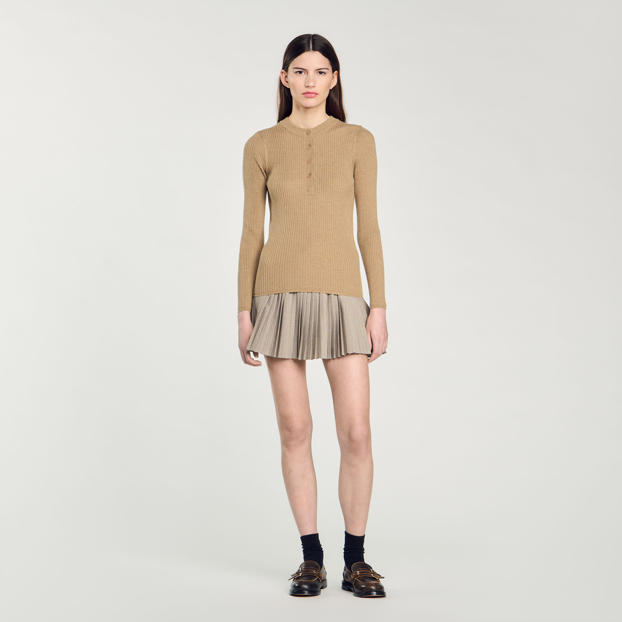 Pull en maille cotelee vert pour femme Sandro Paris