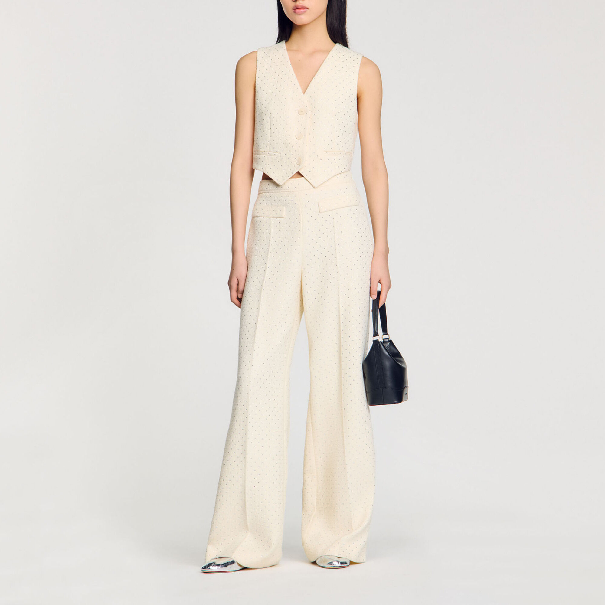 Pantalon en tweed strass&eacute; - Femme | Sandro Paris