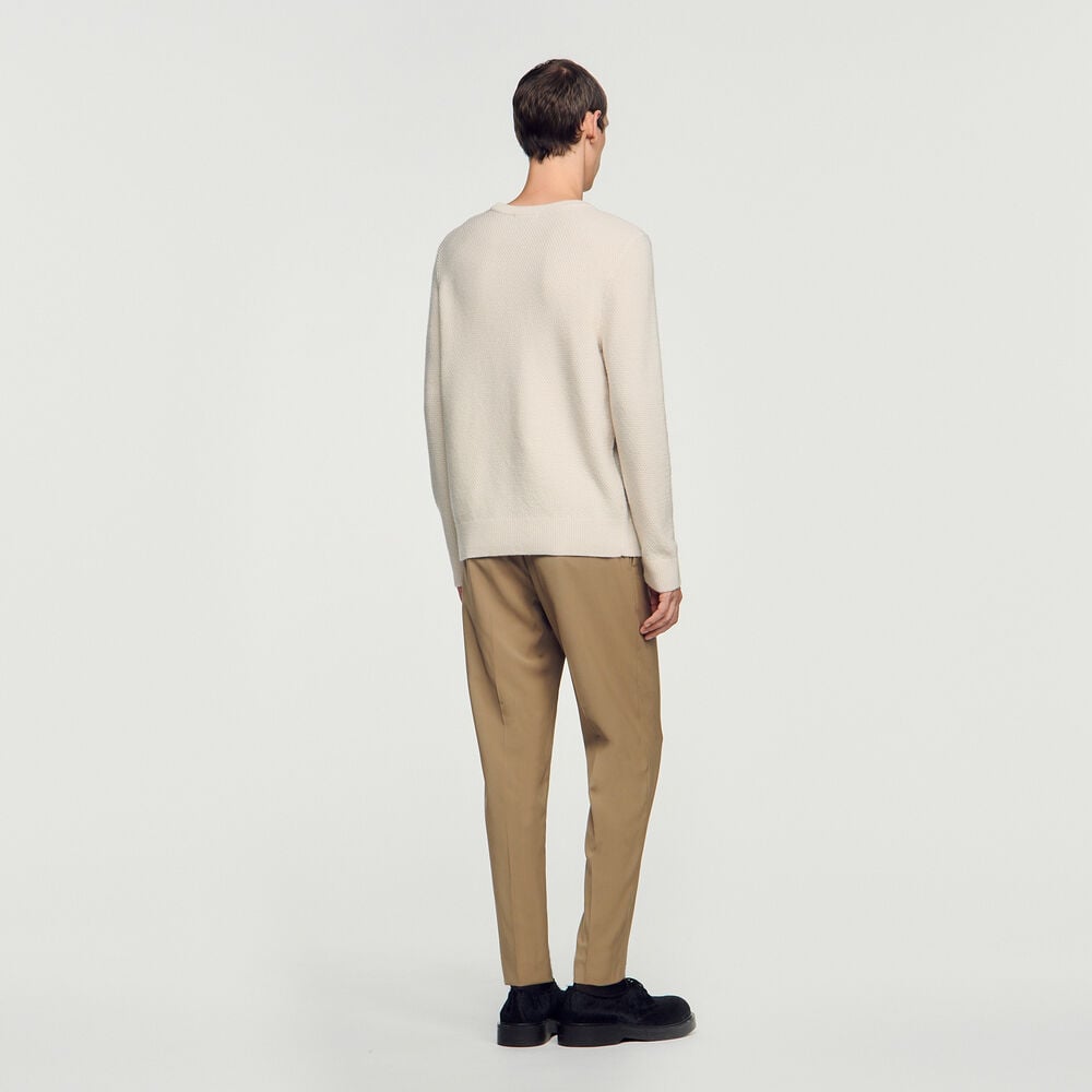 Sandro Pull col rond en point de riz – Ecru – vue 5