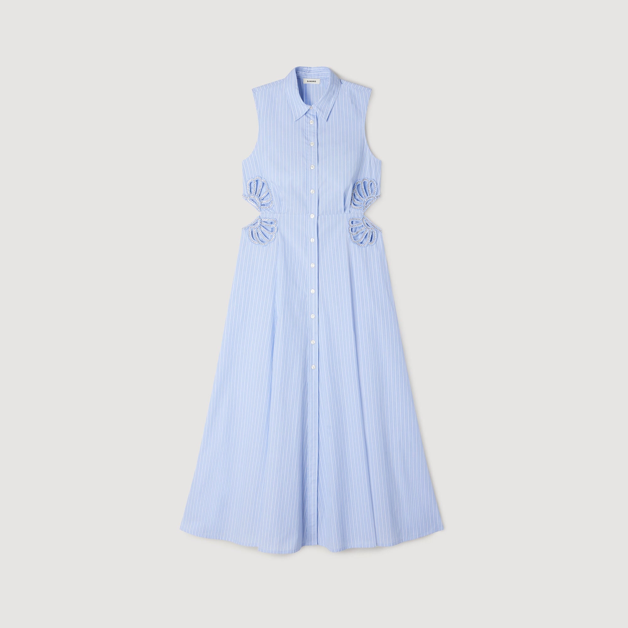 Robe longue en coton &agrave; rayures