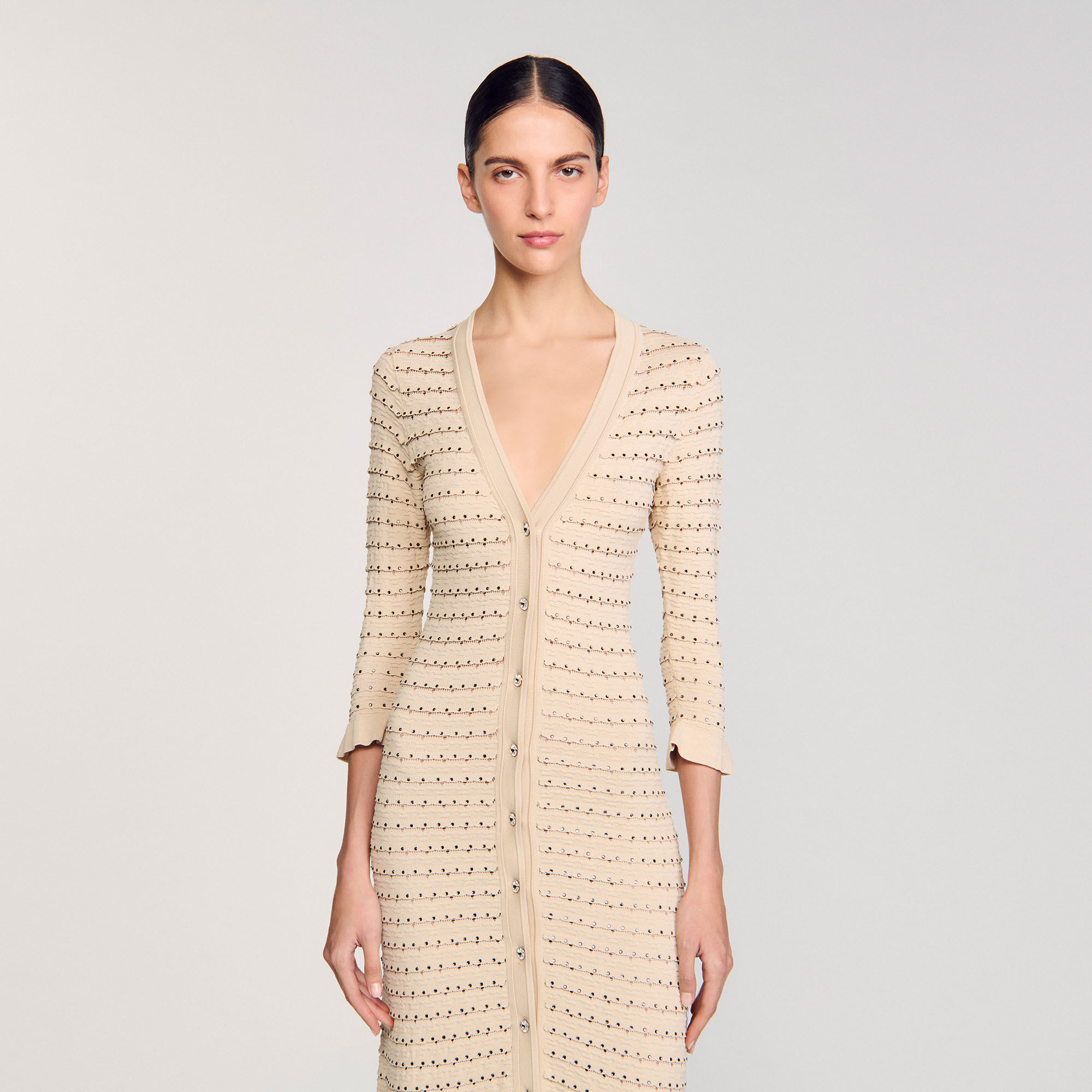 sandro★ROBE LONGUE EN MAILLE ワンピース Robe longue en maille beige pour femme | Sandro Paris