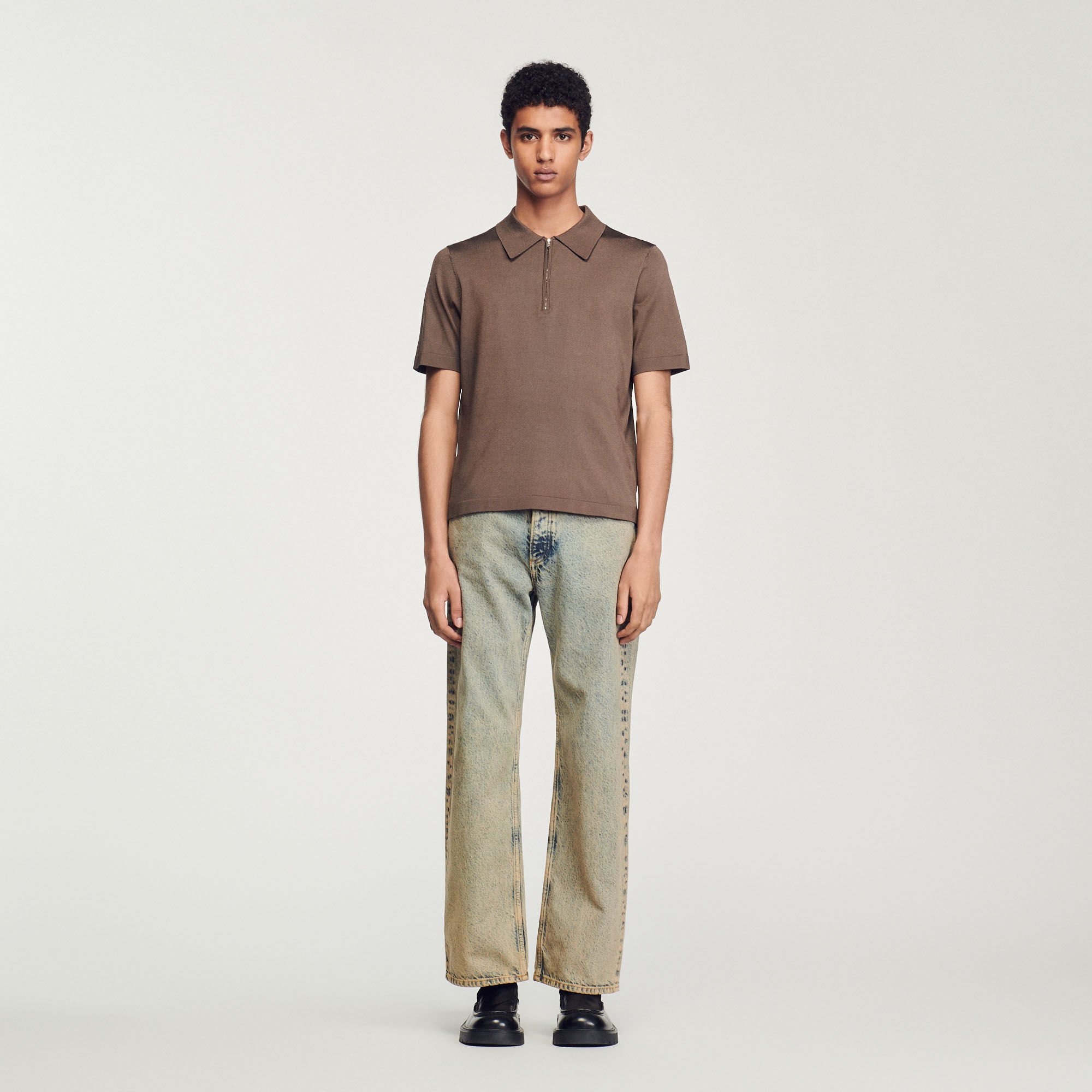 Polo en maille à col zippé