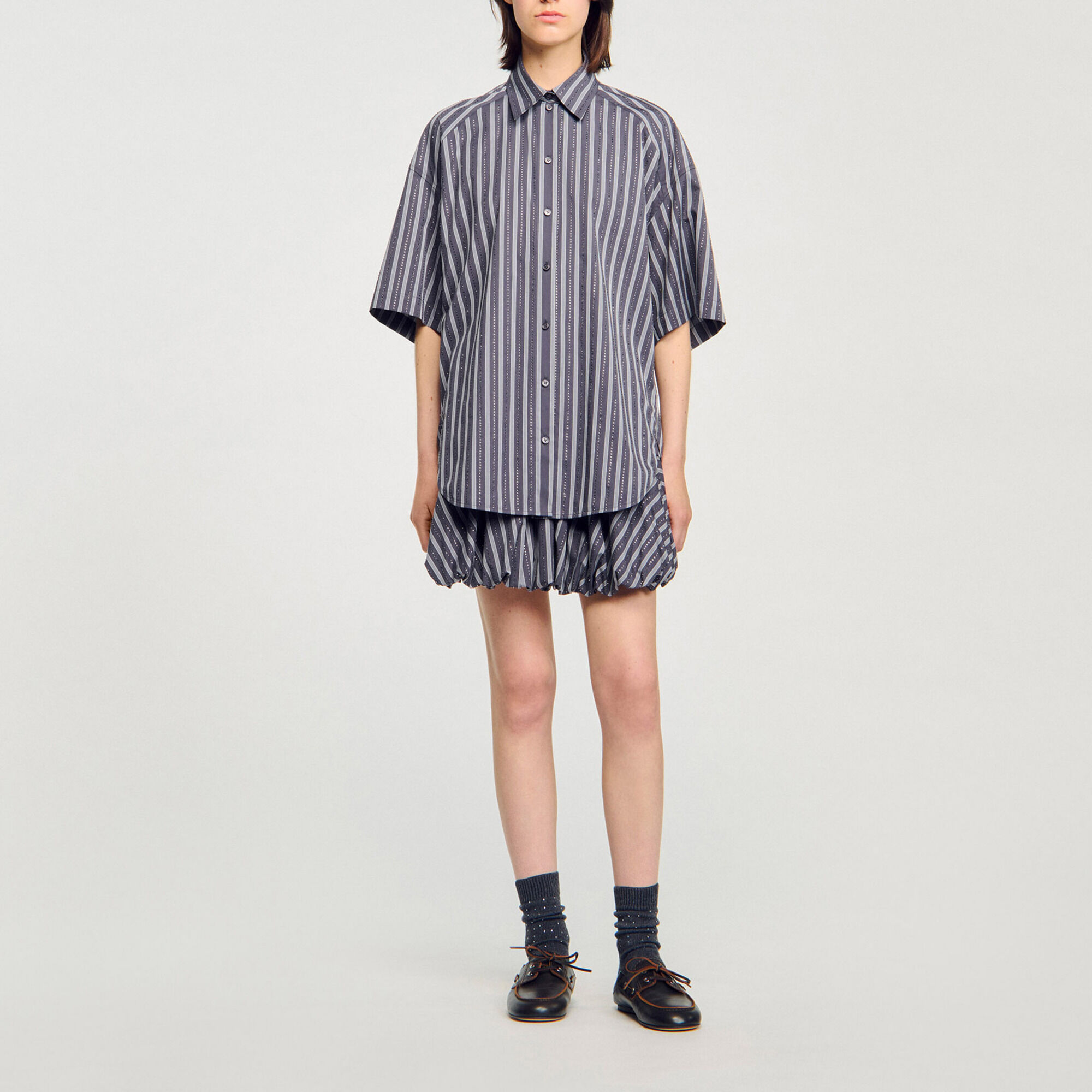 Chemise oversize ray&eacute;e strass&eacute;e - Femme | Sandro Paris
