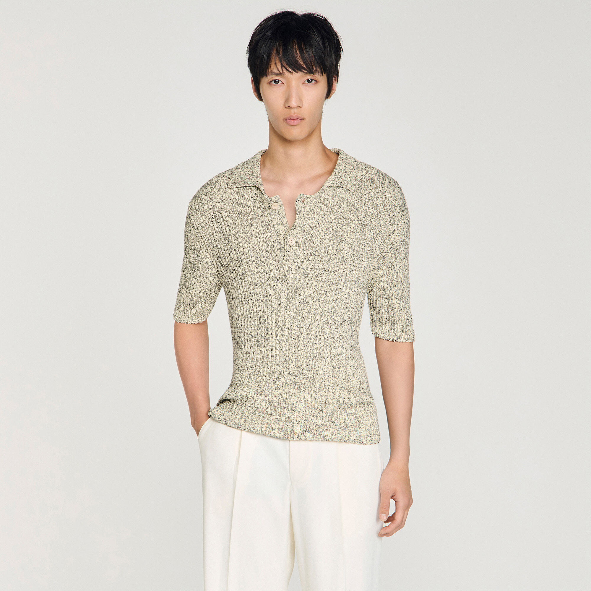 Polo en maille effet chin&eacute; en coton