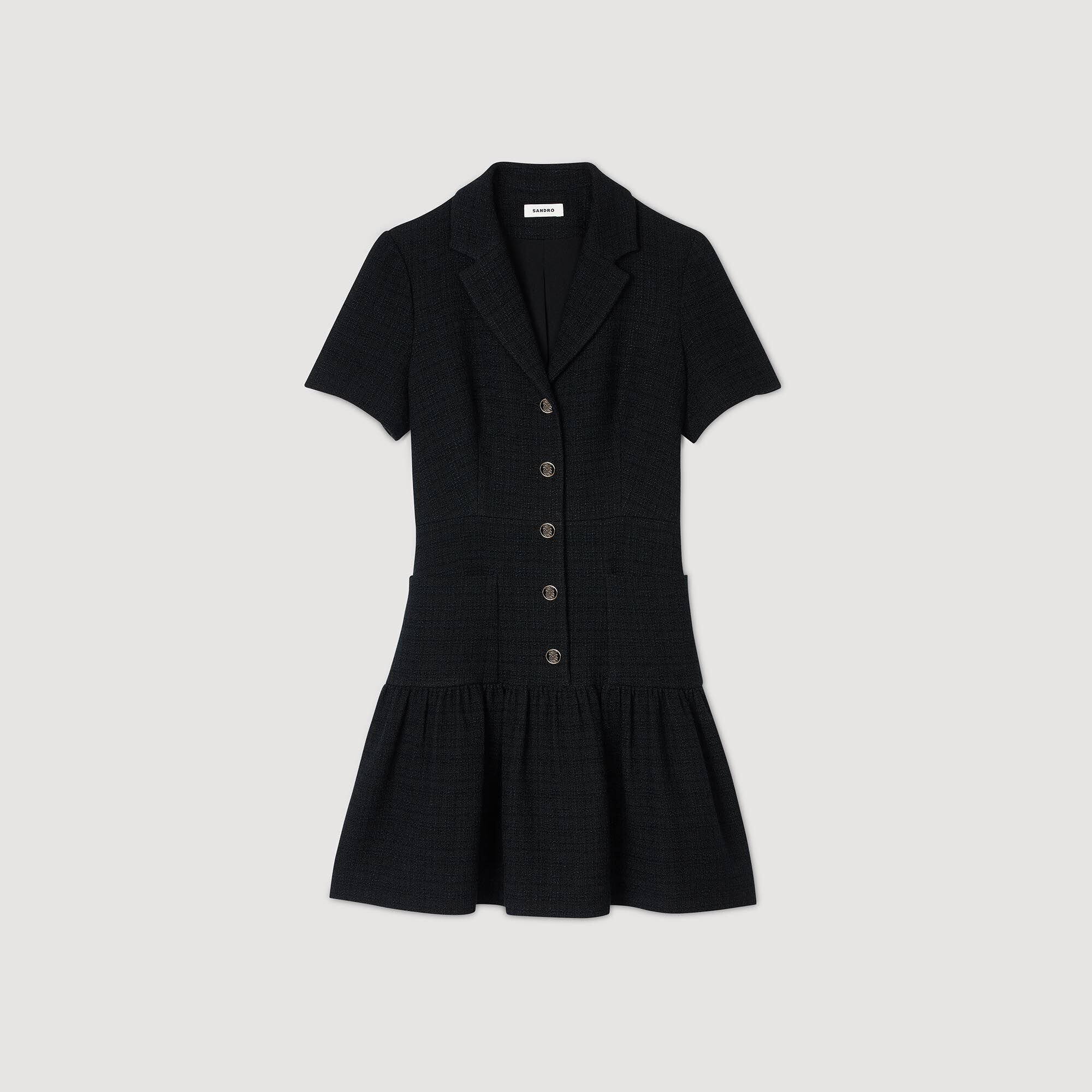 Robe courte en tweed gris / noir pour femme | Sandro Paris