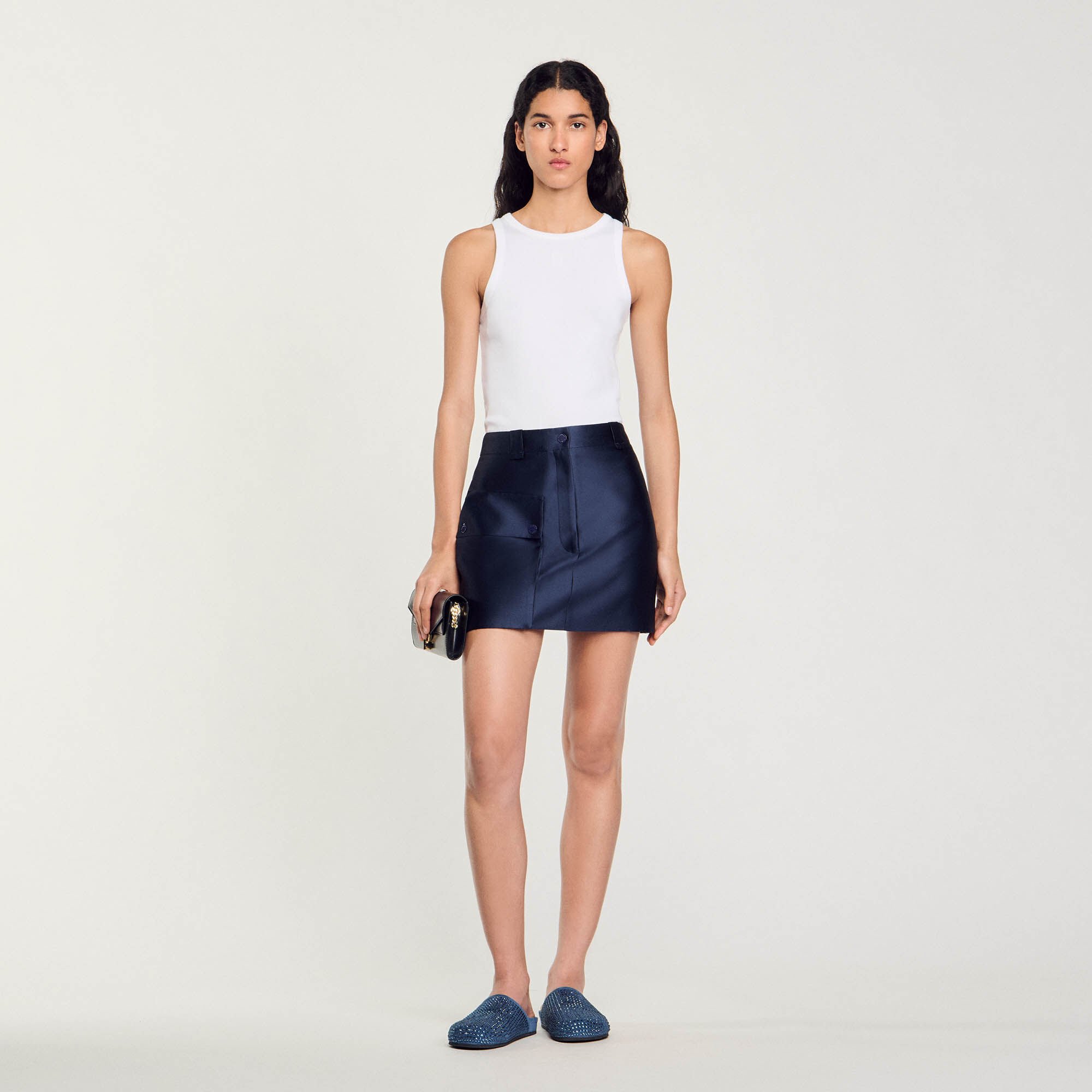 Jupe courte satinee bleu pour femme Sandro Paris