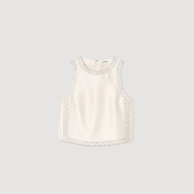 Top en satin orné de strass