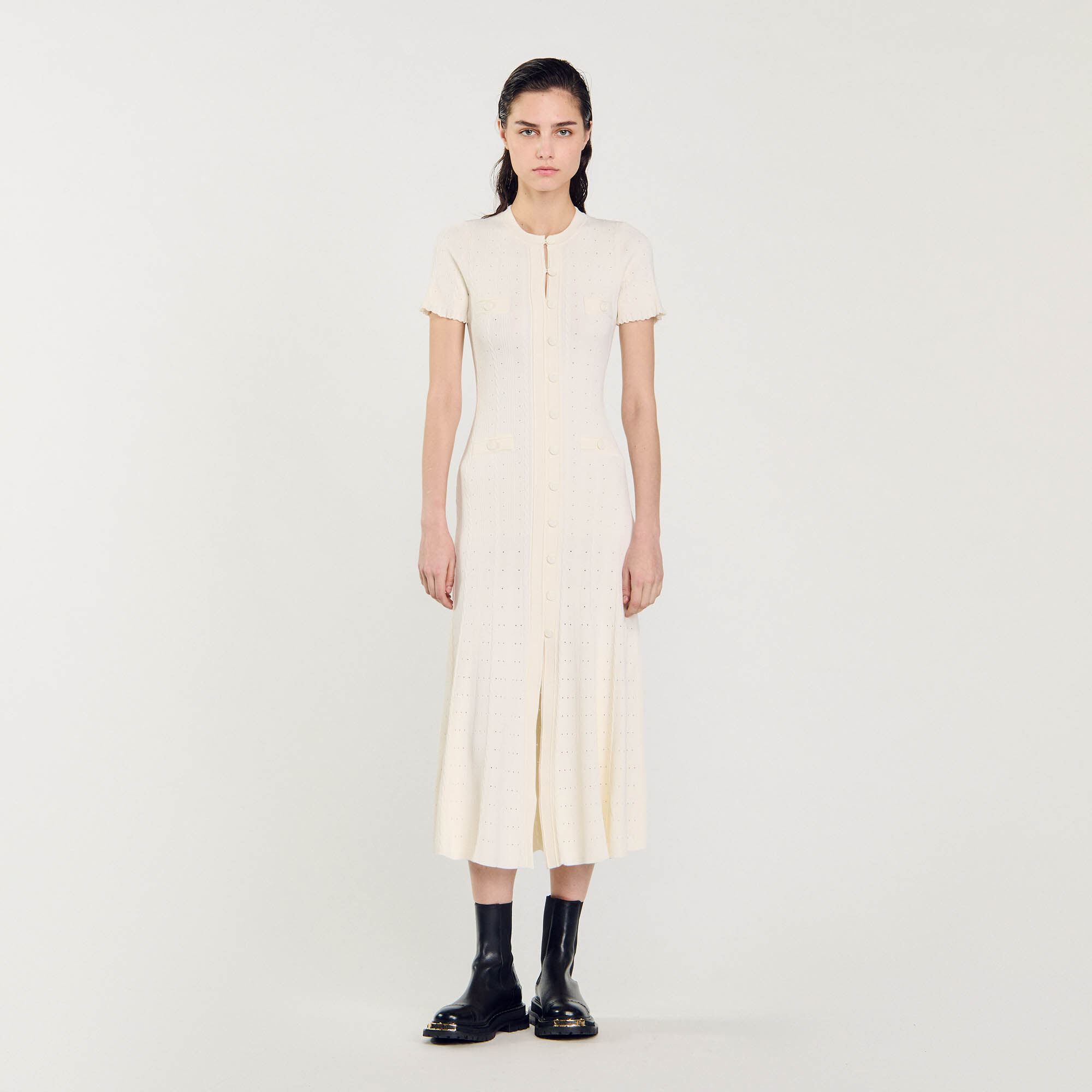 Robe longue en maille beige pour femme Sandro Paris
