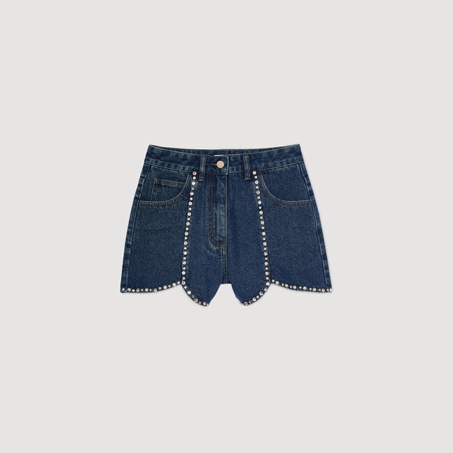 Short en denim strassé