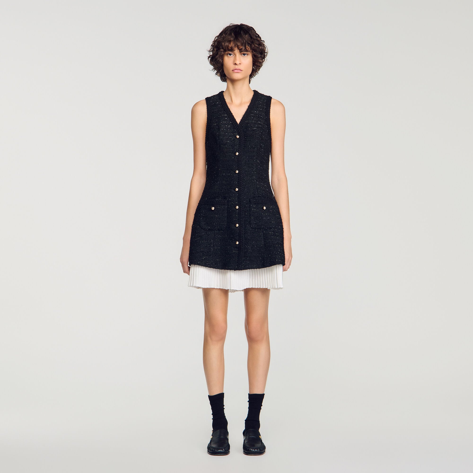 Robe courte bicolore en tweed - Femme | Sandro Paris