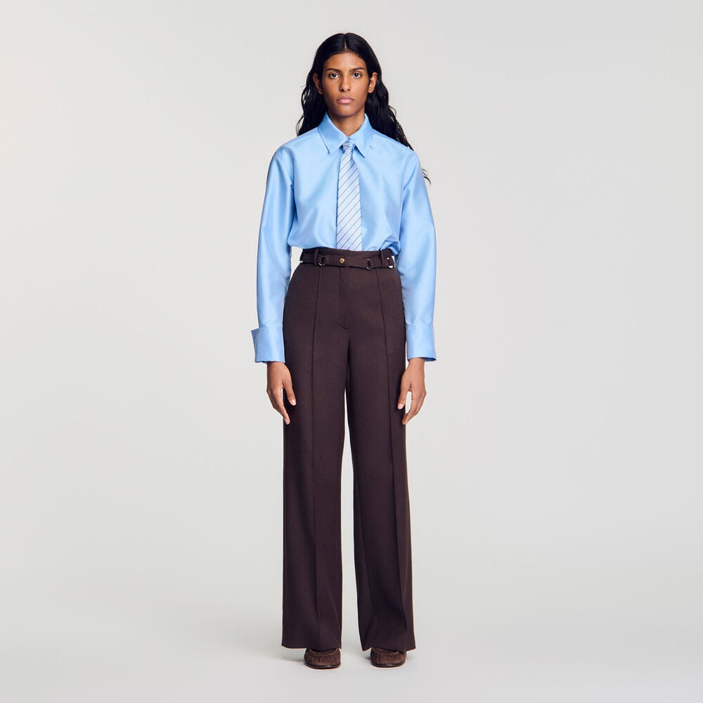Sandro Pantalon à anneaux métalliques – Brun – vue 6