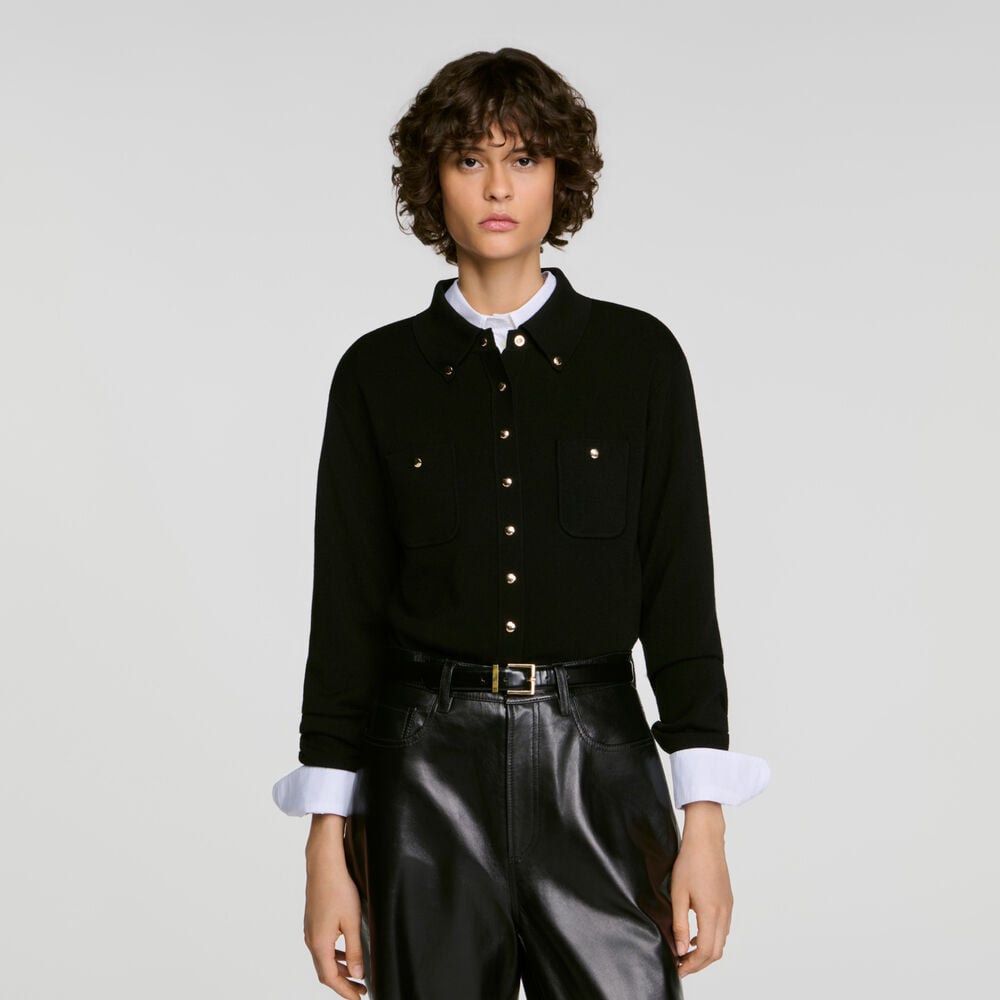Sandro Cardigan à boutons métalliques – Noir – vue 4