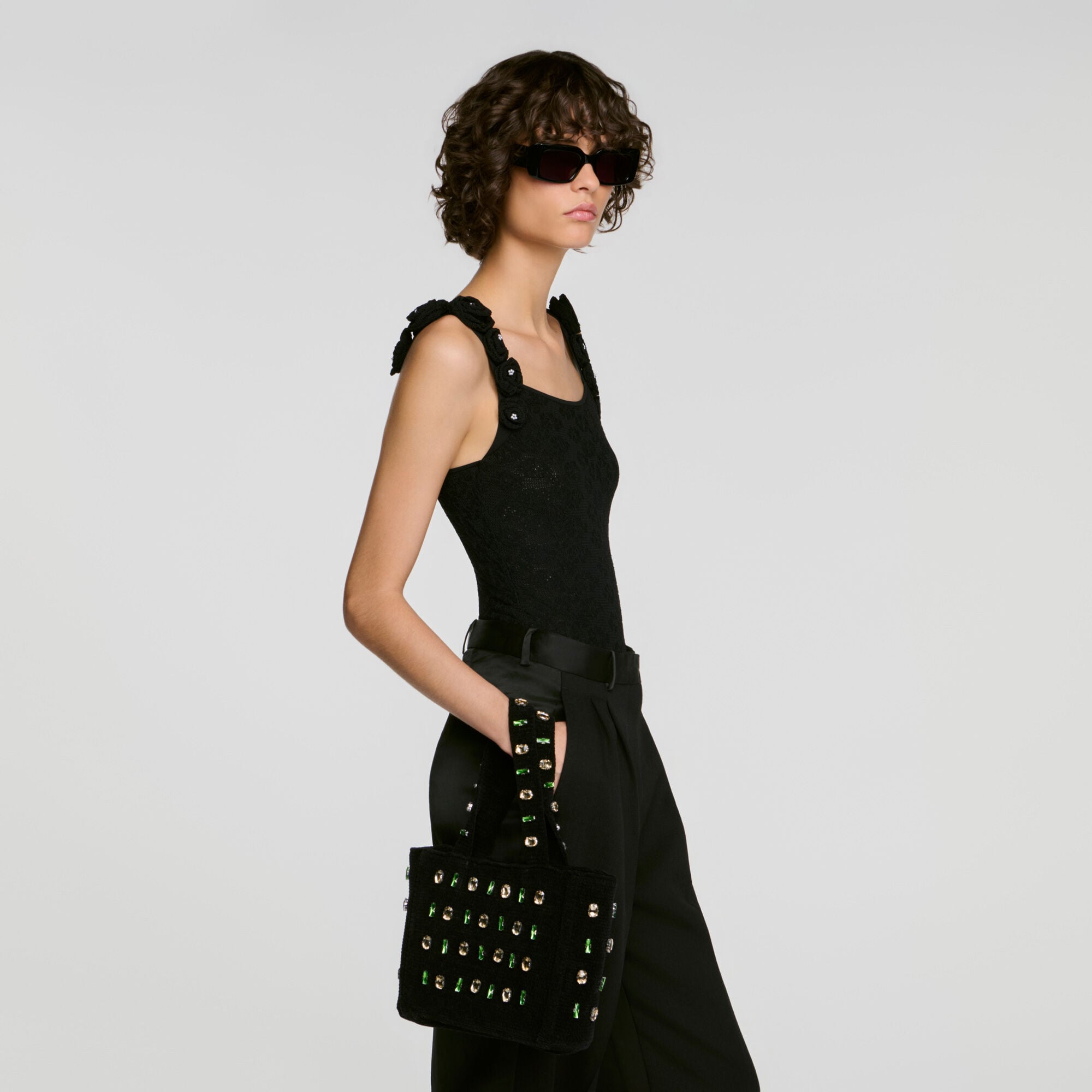 Sac en maille &agrave; bijoux pierres - Femme | Sandro Paris